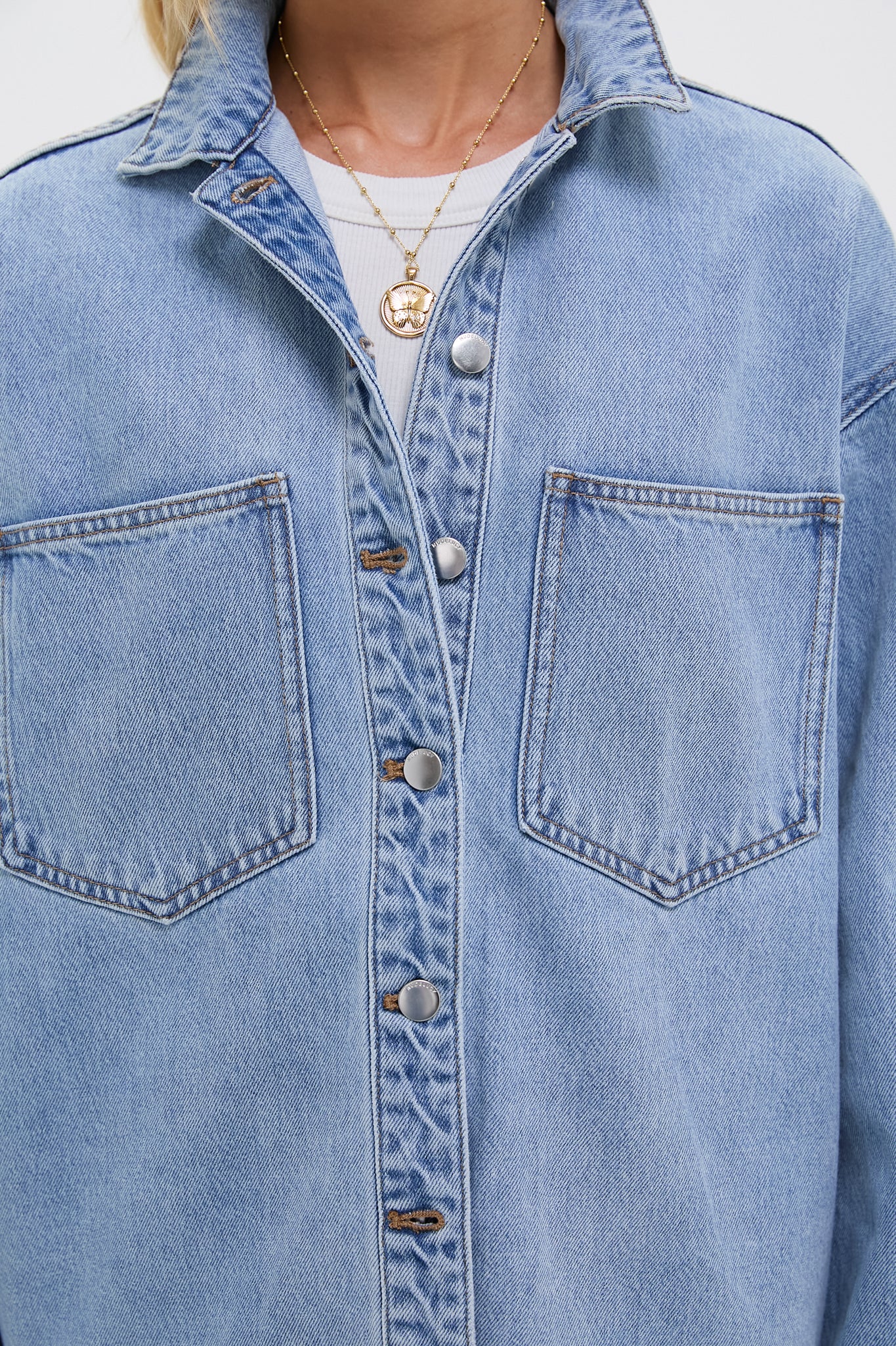 90s Blue Organic Denim Overshirt - Image 5