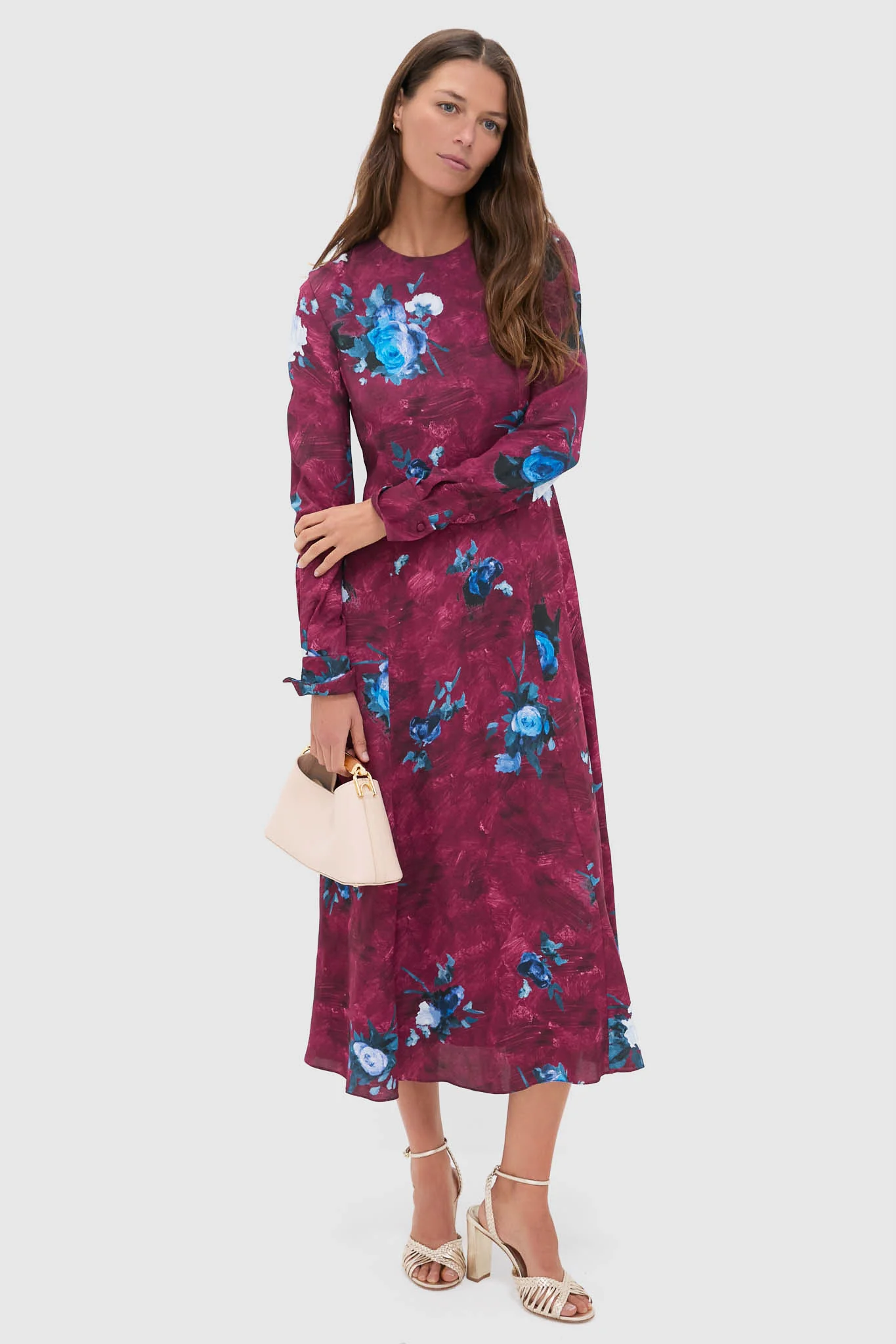 Abstract Rose Milberry Red Long Sleeve Midi Dress - Image 2