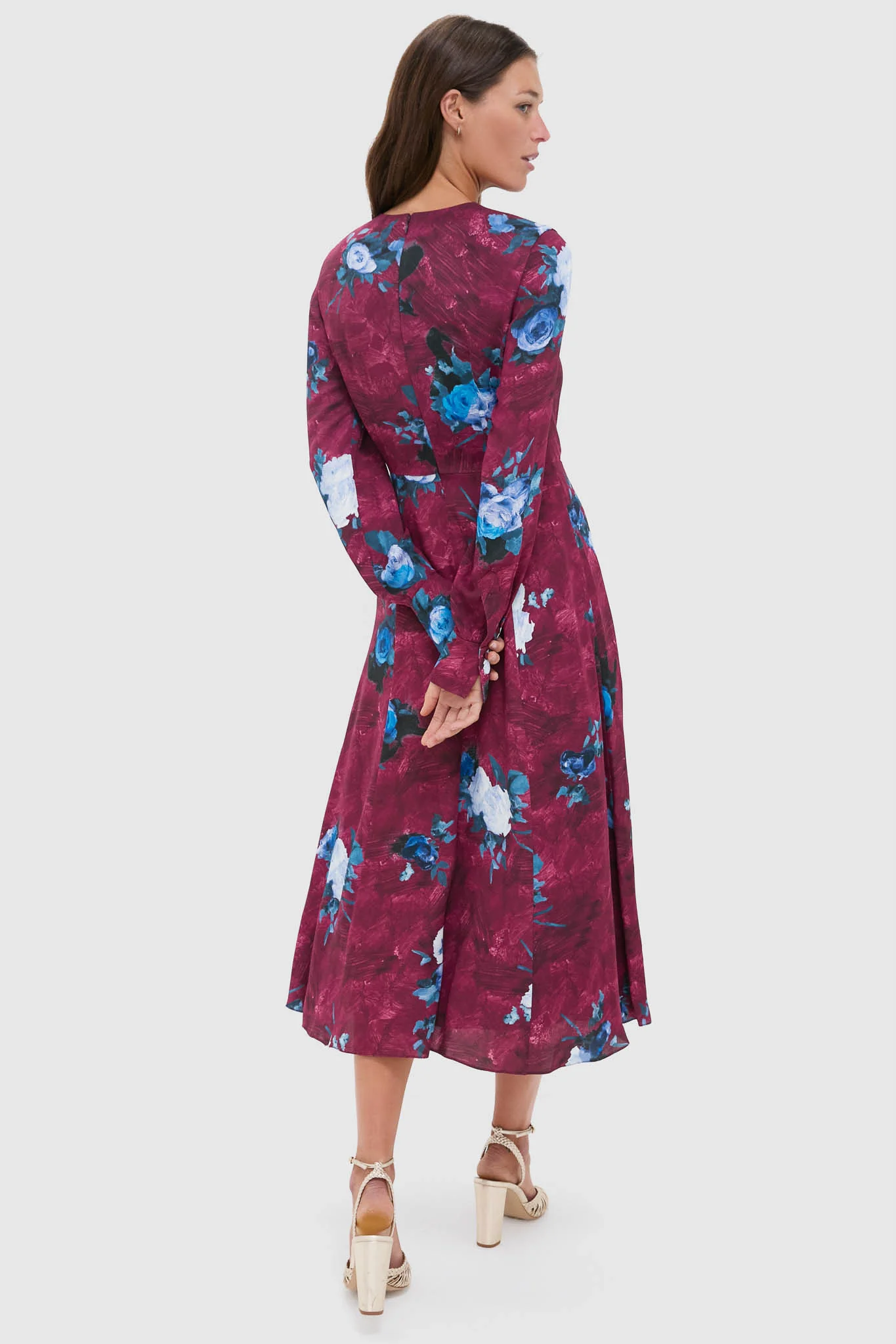 Abstract Rose Milberry Red Long Sleeve Midi Dress - Image 4