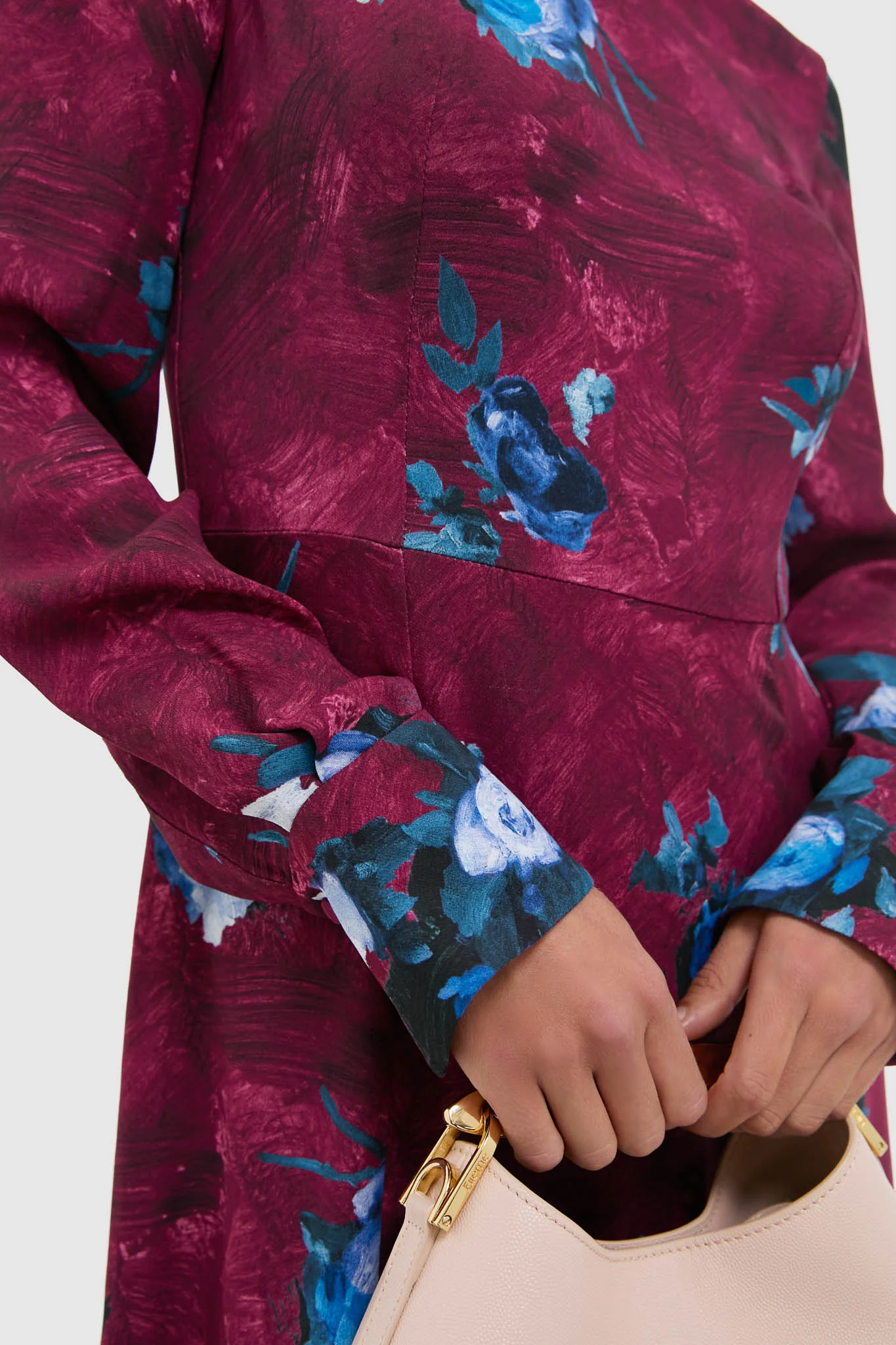 Abstract Rose Milberry Red Long Sleeve Midi Dress - Image 6