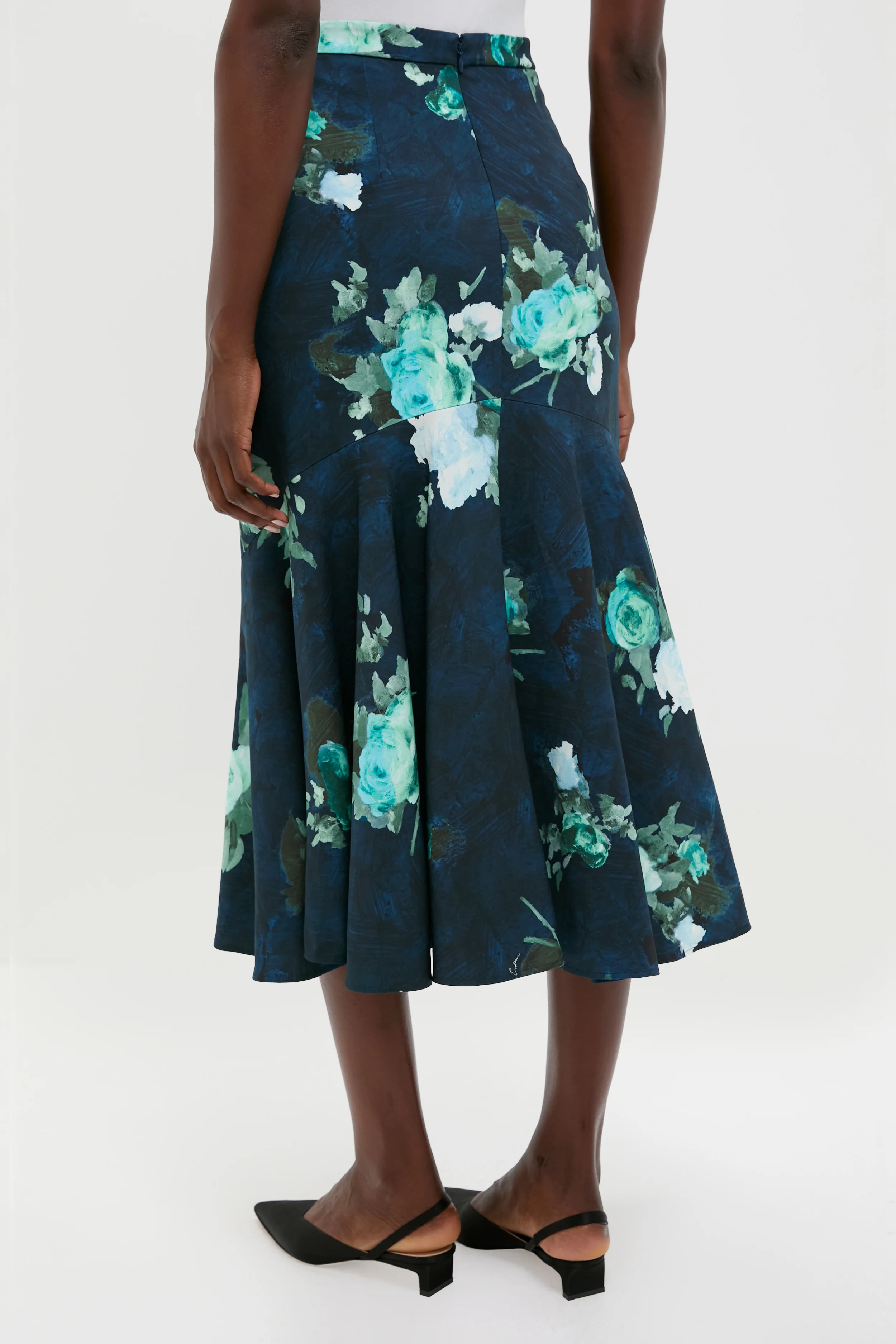 Abstract Rose Navy Fluted Midi Skirt - Image 4