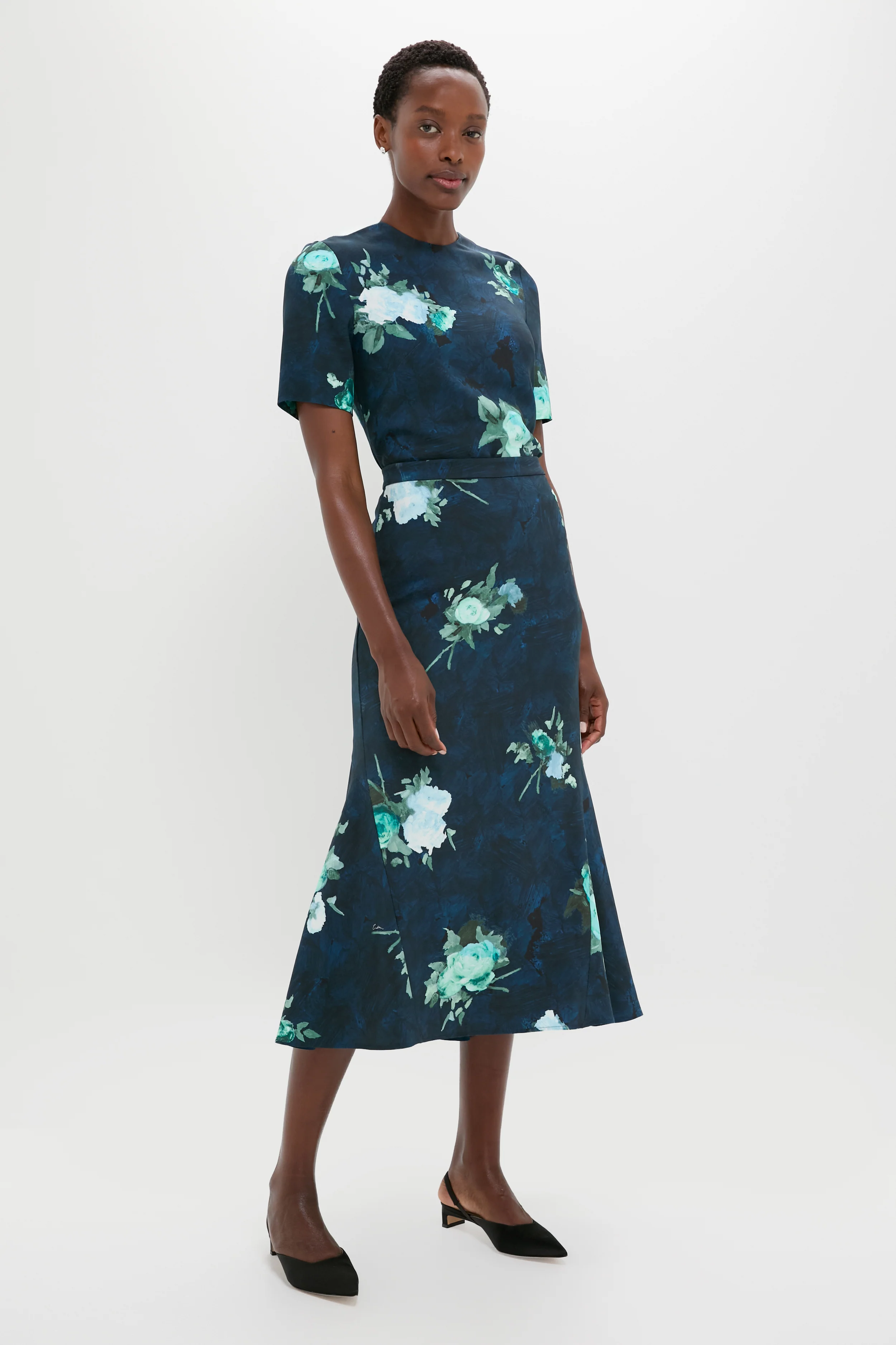 Abstract Rose Navy Fluted Midi Skirt - Image 7