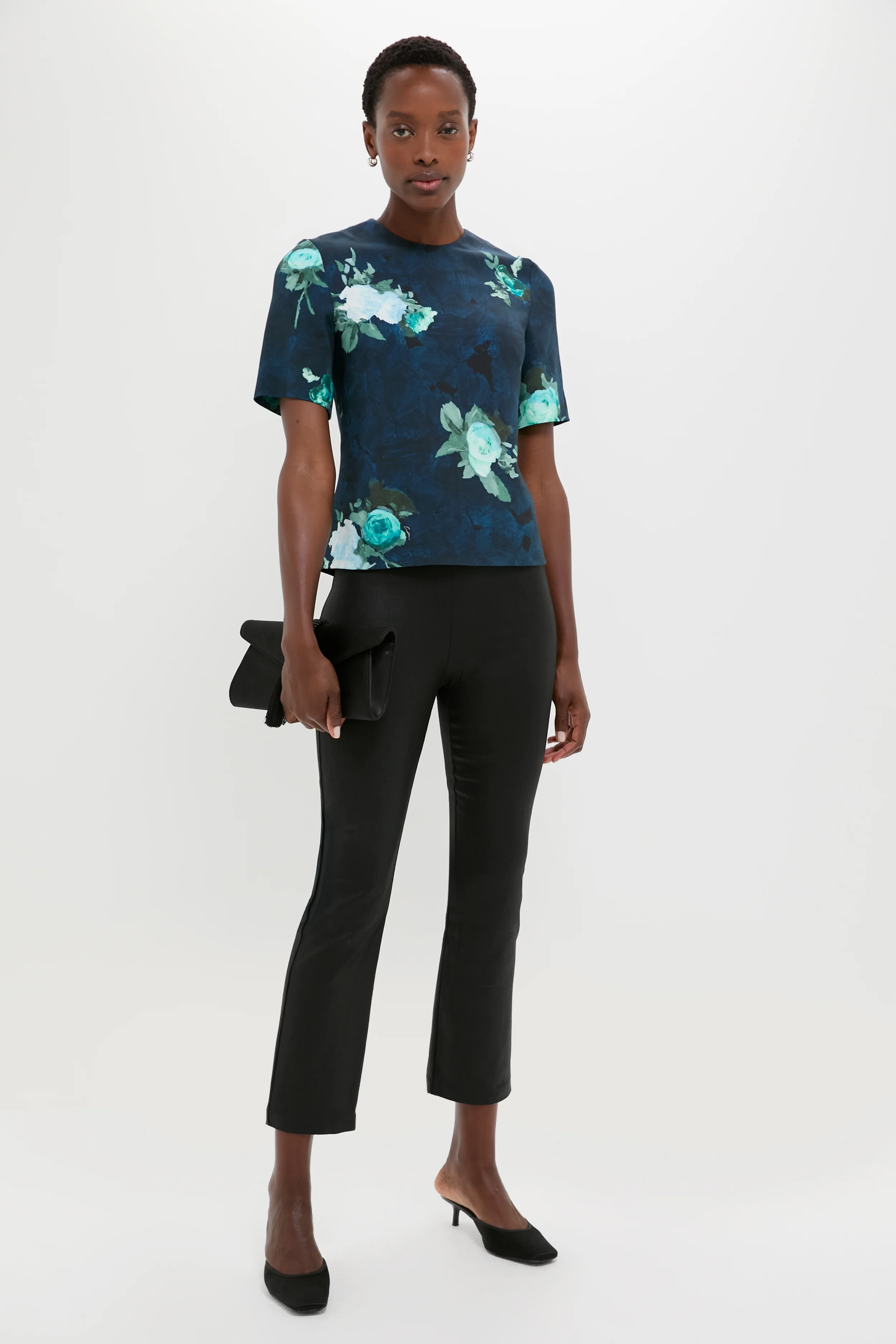 Abstract Rose Navy Short Sleeve Top - Image 6