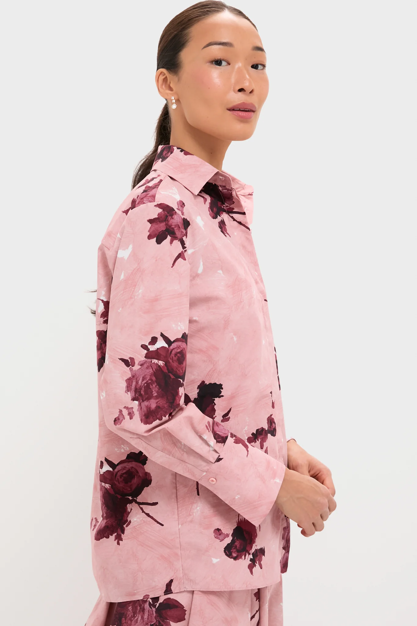 Abstract Rose Slipper Pink Long Sleeve Shirt - Image 3