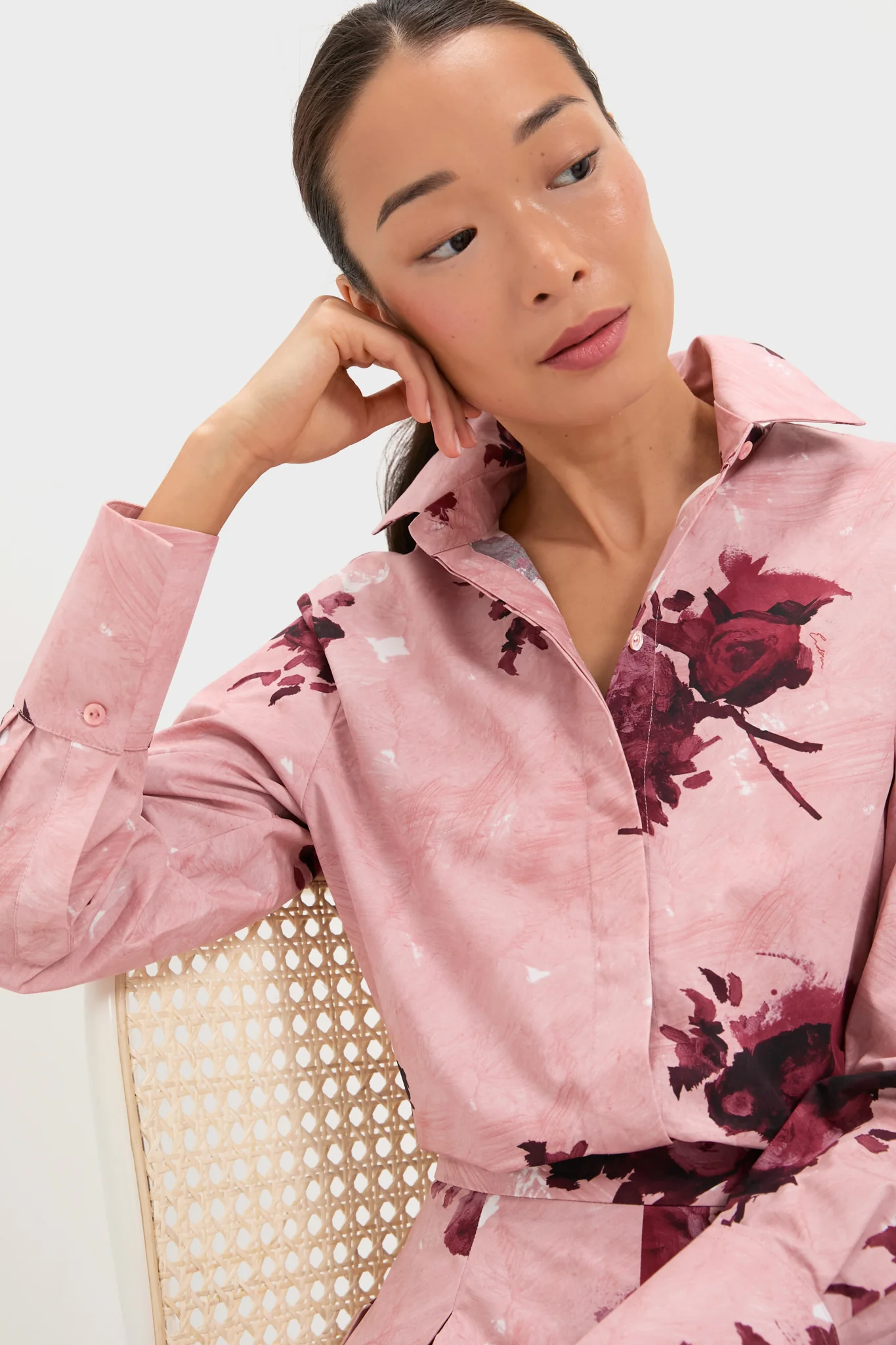 Abstract Rose Slipper Pink Long Sleeve Shirt - Image 5