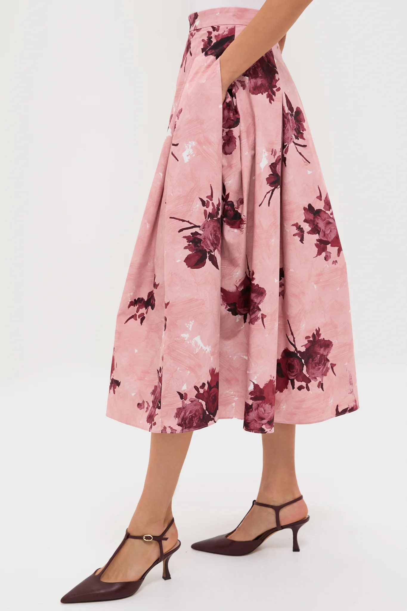 Abstract Rose Slipper Pink Pleated Midi Skirt - Image 3