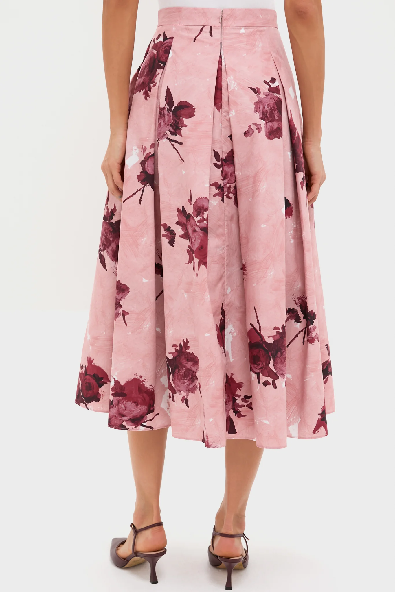 Abstract Rose Slipper Pink Pleated Midi Skirt - Image 4