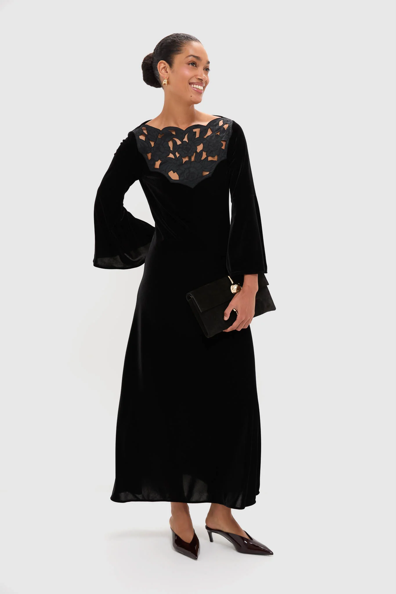 Accademia Black Velvet Bell Sleeve Catherine Maxi Dress - Image 3