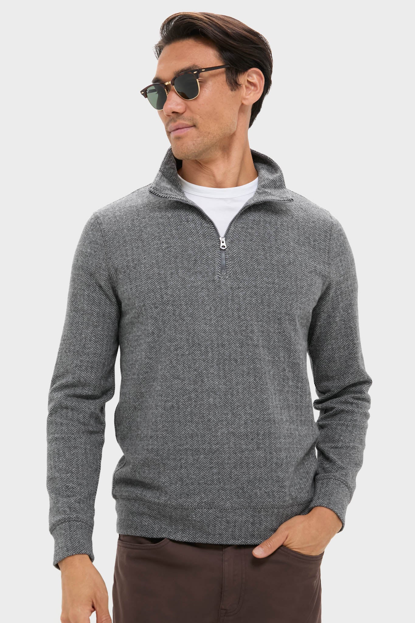 Alpine Gray Herringbone Legend Sweater Quarter Zip - Image 3