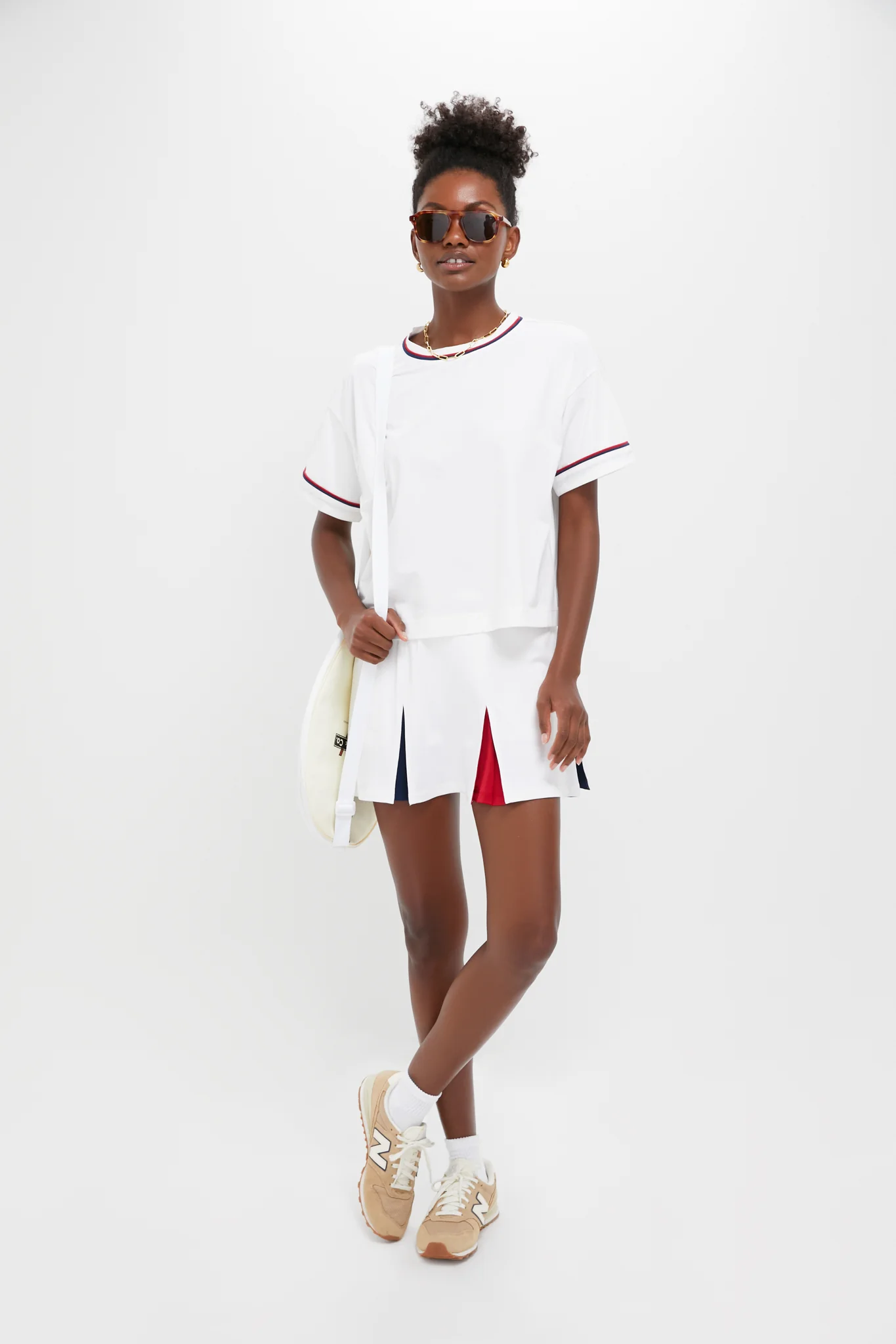 White Americana Piped Performance Cotton Cropped Ryan Boyfriend Tee - Image 2