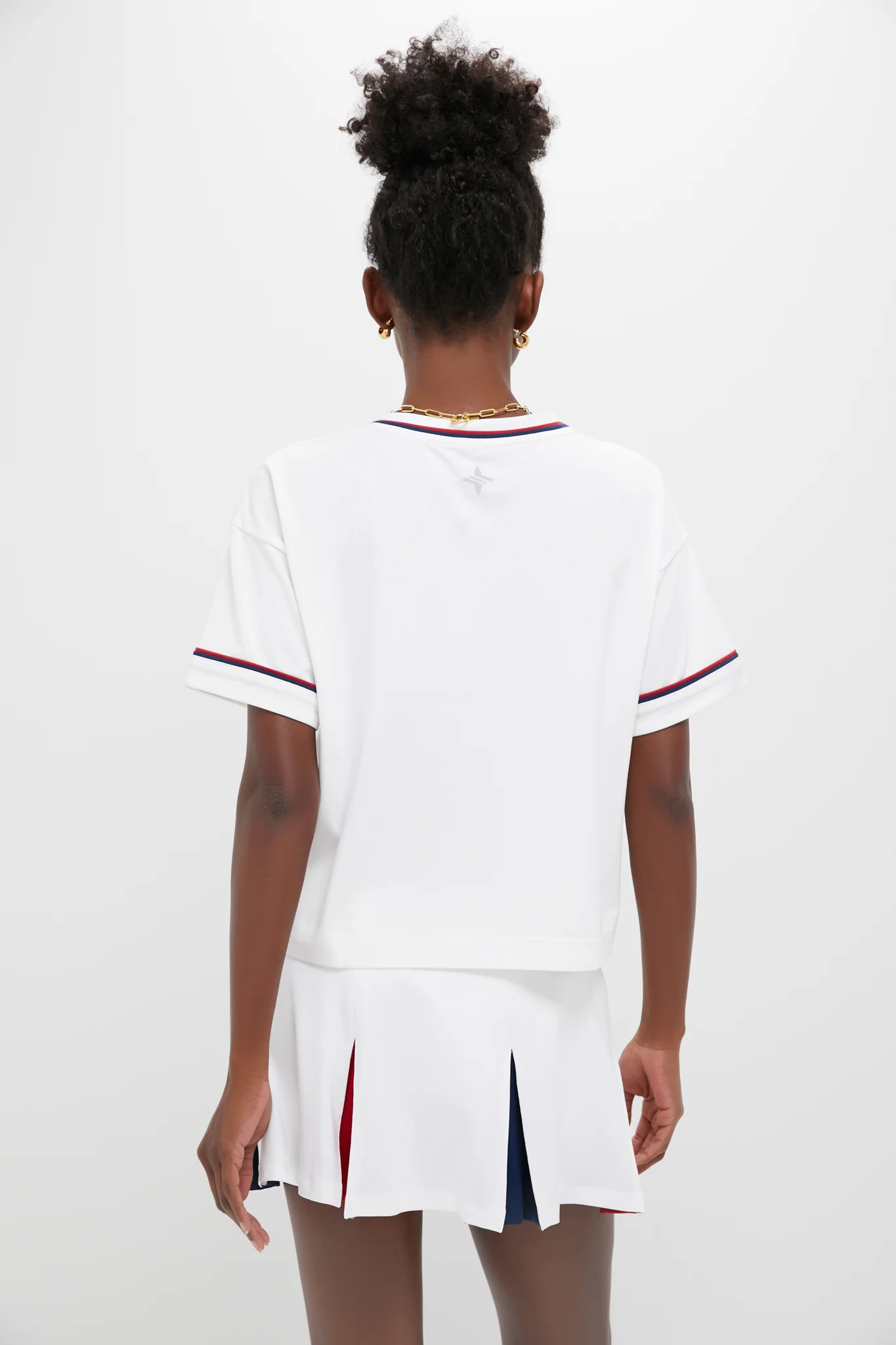 White Americana Piped Performance Cotton Cropped Ryan Boyfriend Tee - Image 4