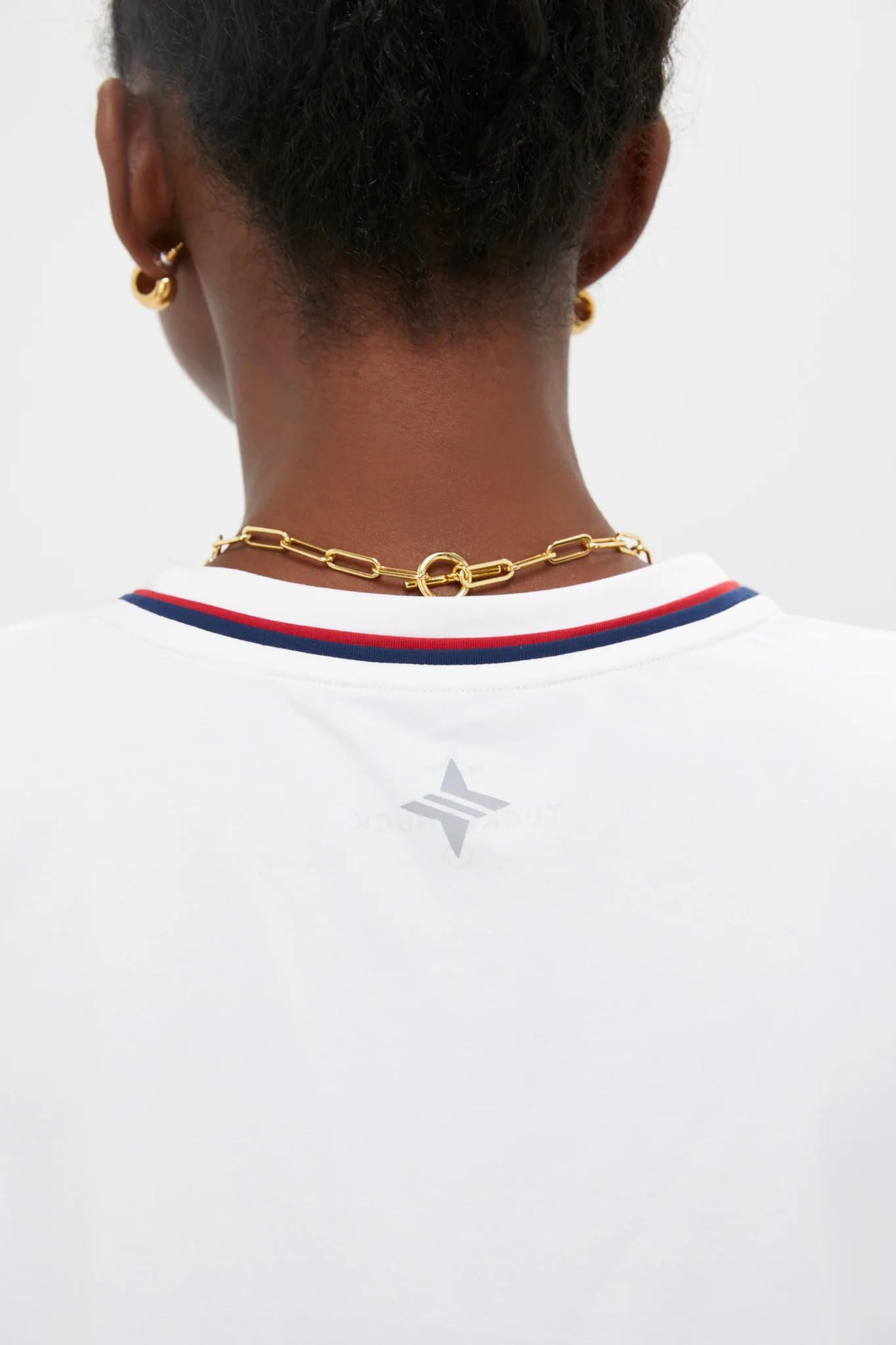 White Americana Piped Performance Cotton Cropped Ryan Boyfriend Tee - Image 5