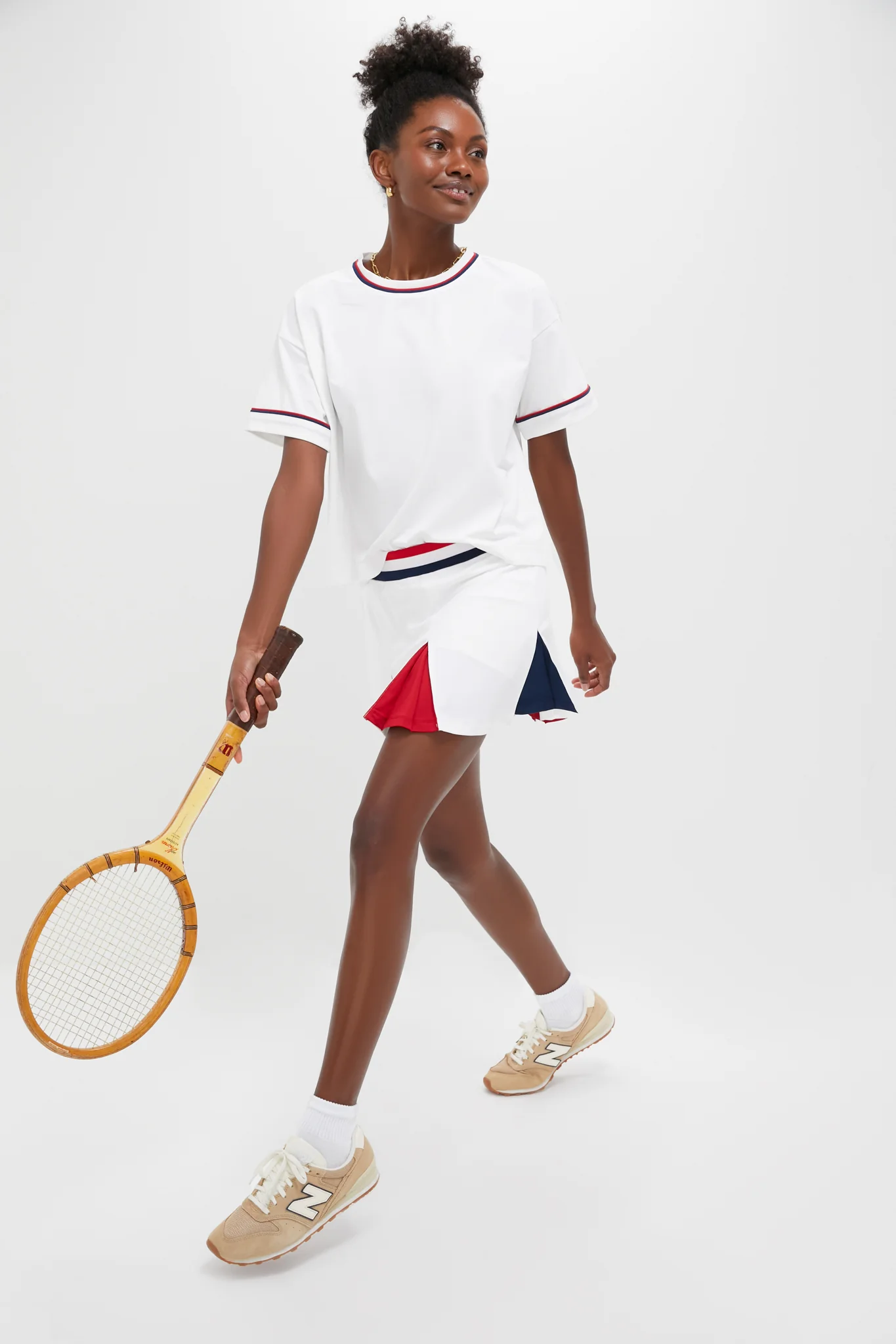 White Americana Piped Performance Cotton Cropped Ryan Boyfriend Tee - Image 6