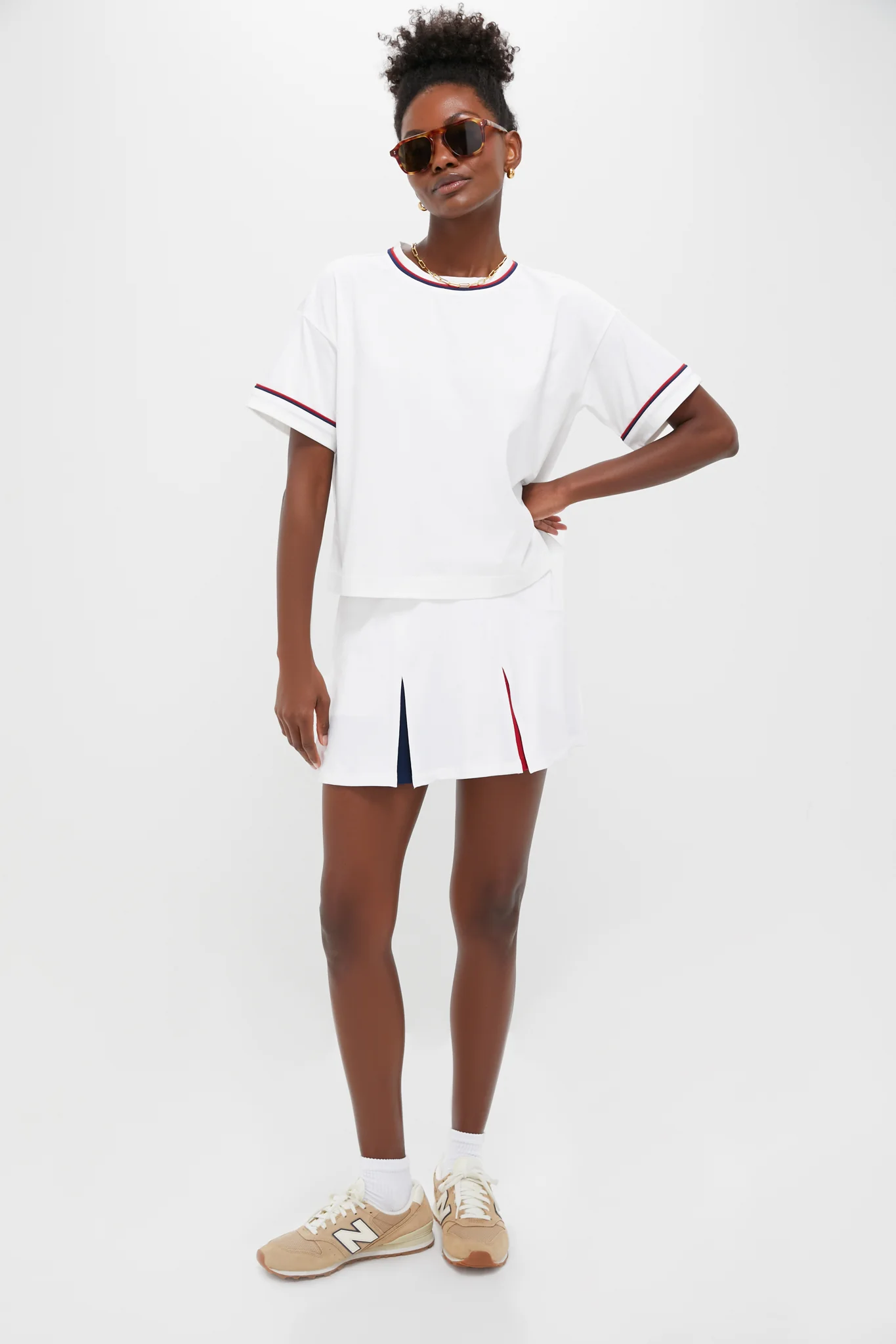 White Americana Piped Performance Cotton Cropped Ryan Boyfriend Tee - Image 7