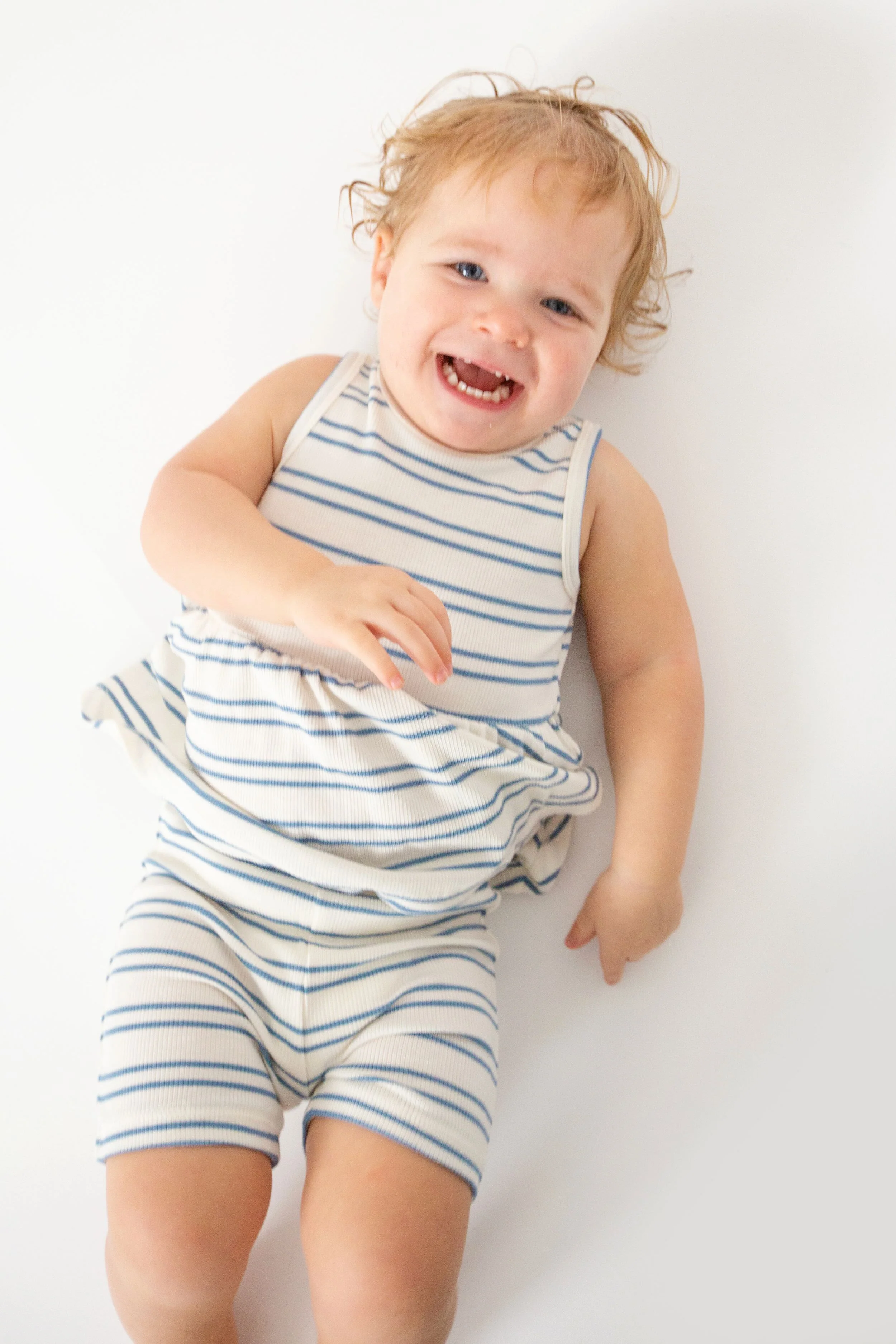 Anchor Stripe Rib Peplum Tank Top and Biker Shorts - Image 2