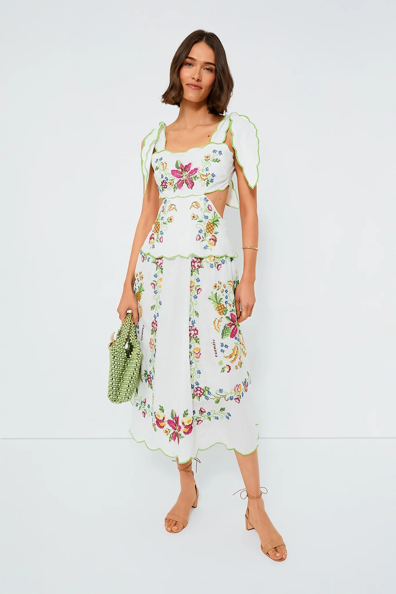 Apple Green and Cream Flower Trapezoid Flora Bag - Image 3