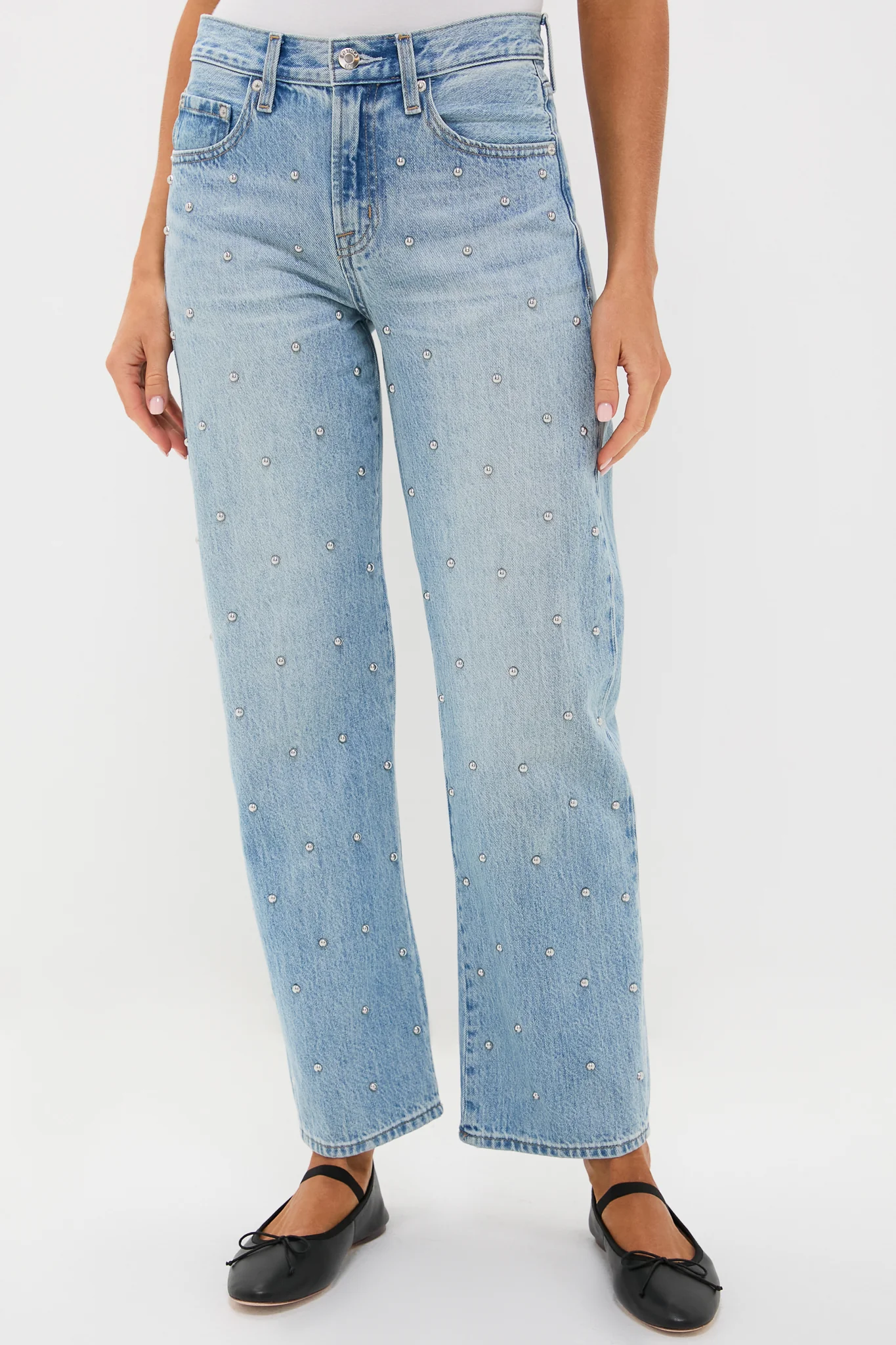 Aries Studded Lexi Mid Rise Bowed Straight