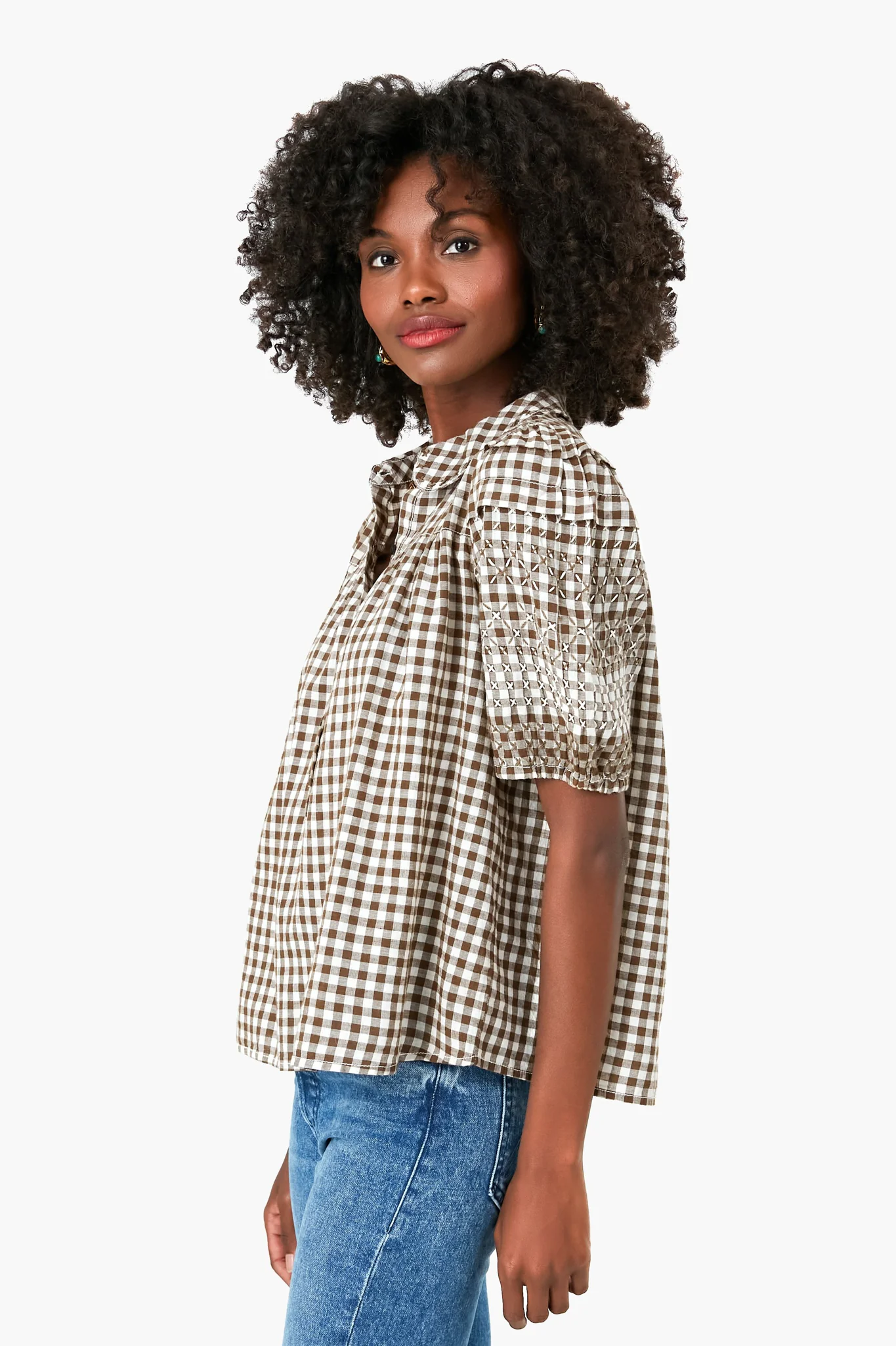 Army Gingham Cross Stitch Embroidered Mare Top - Image 3