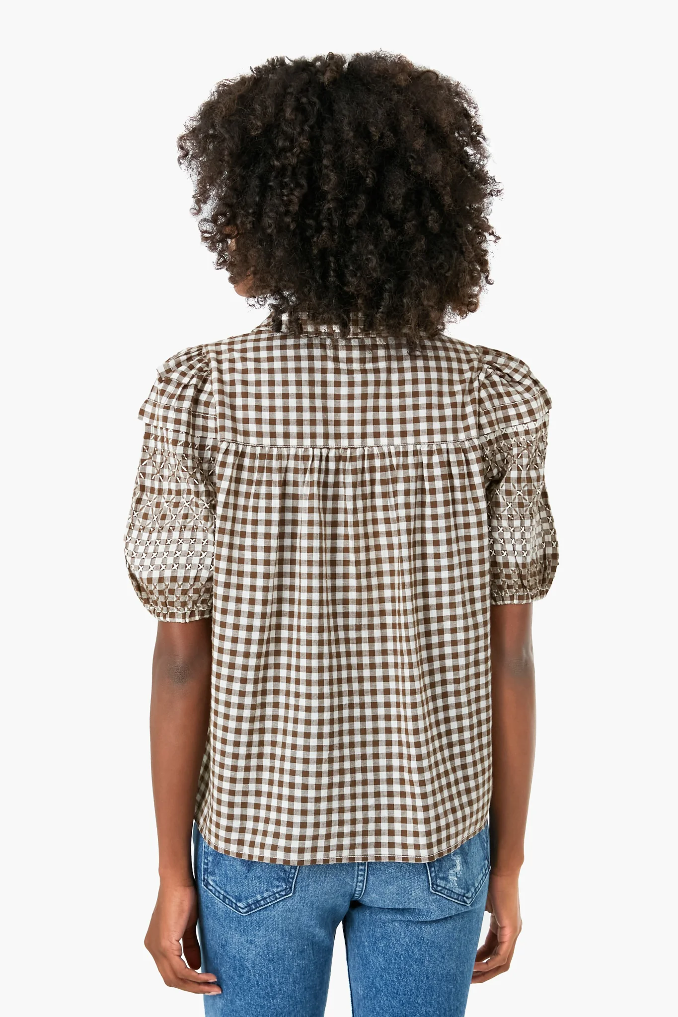 Army Gingham Cross Stitch Embroidered Mare Top - Image 4