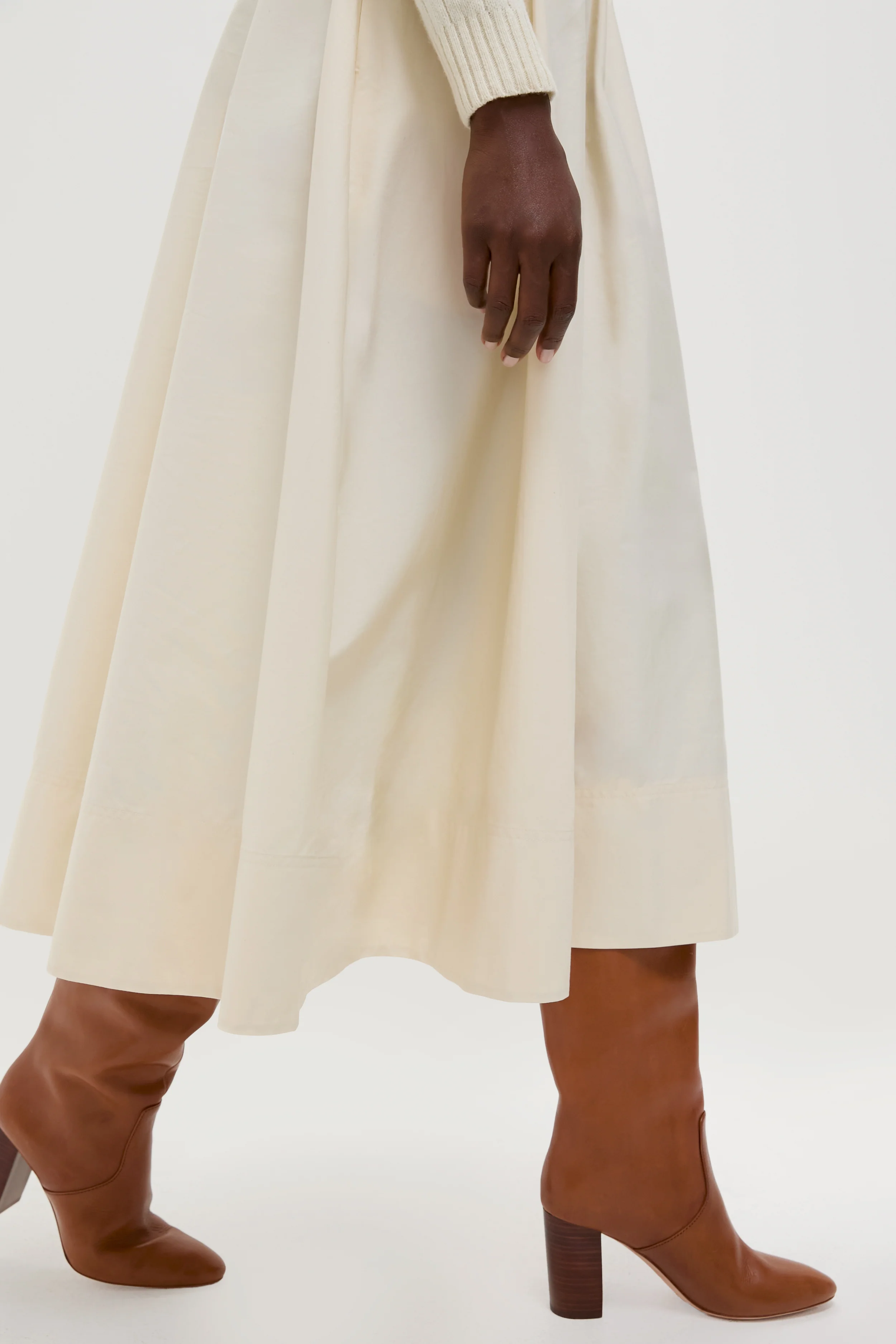 Authentic Cream Crewneck Long Sleeve Fit and Flare Dress - Image 3