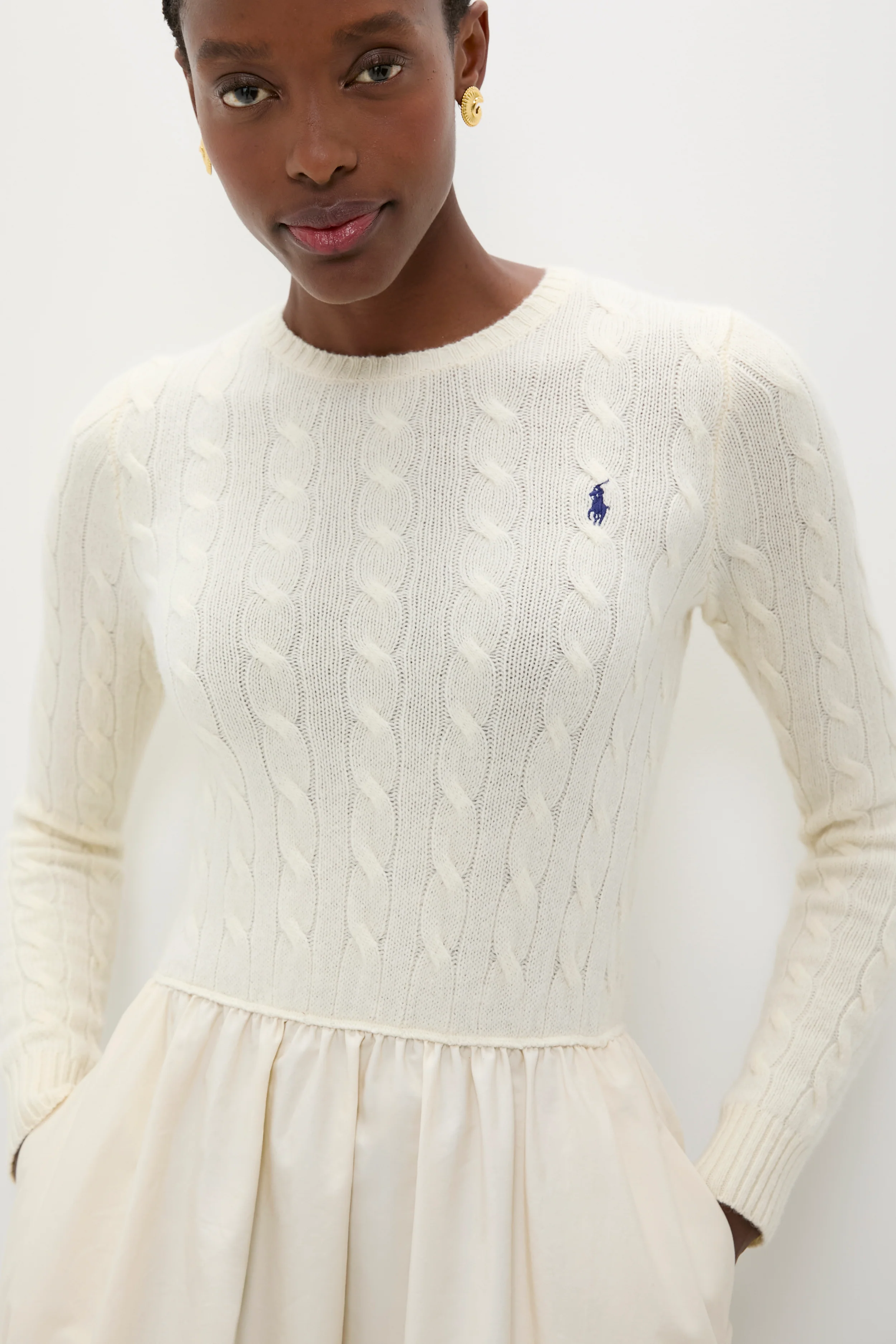 Authentic Cream Crewneck Long Sleeve Fit and Flare Dress - Image 4