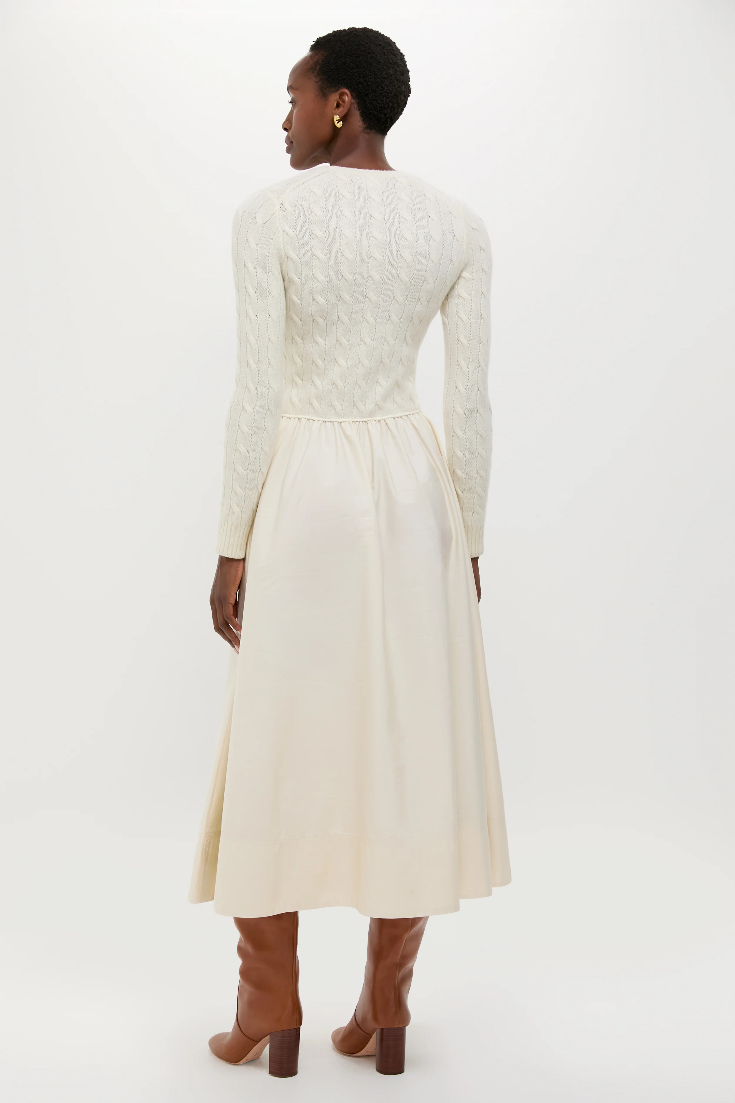 Authentic Cream Crewneck Long Sleeve Fit and Flare Dress - Image 6