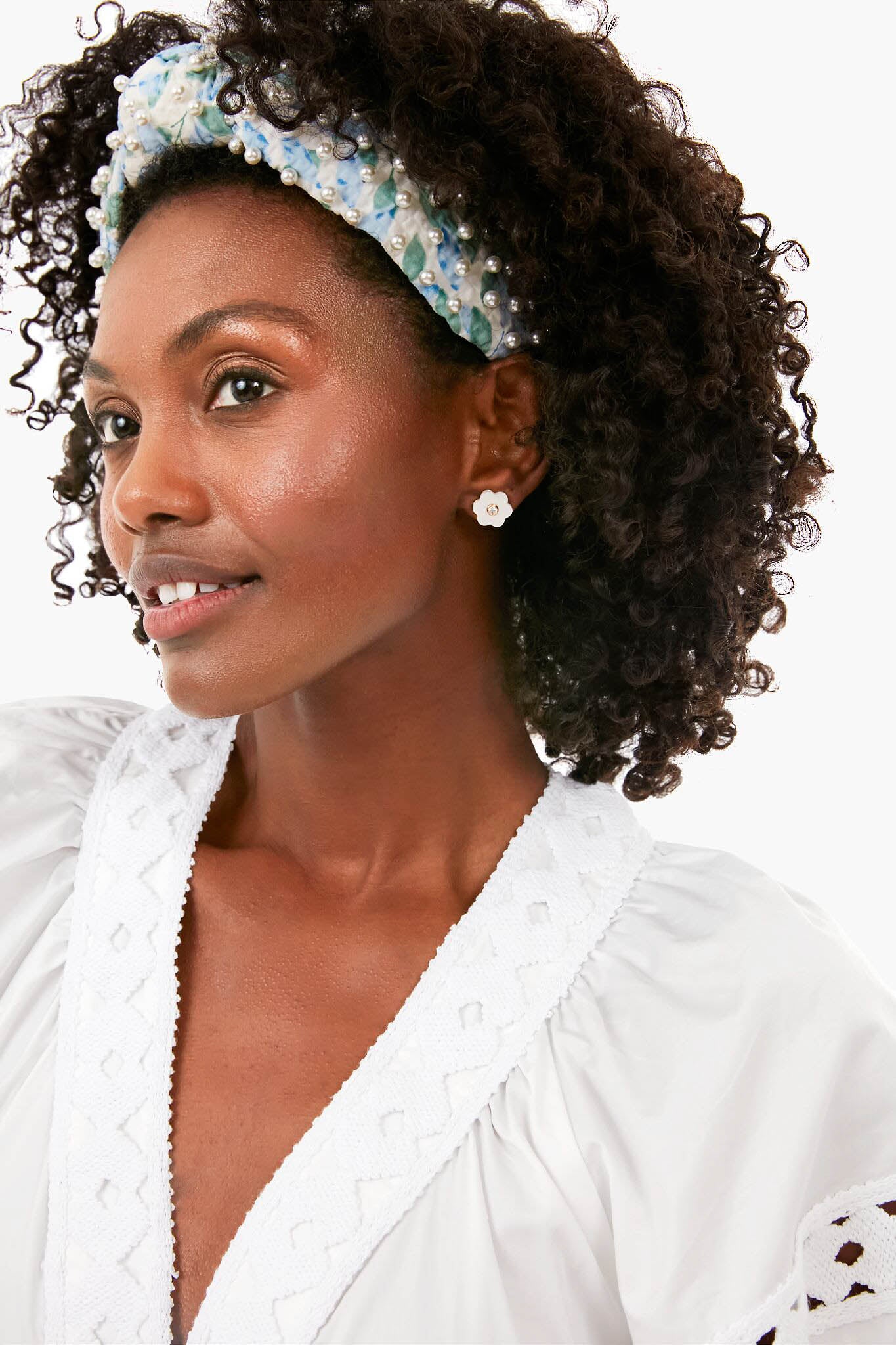 Azure Floral Pearl Knotted Headband - Image 3