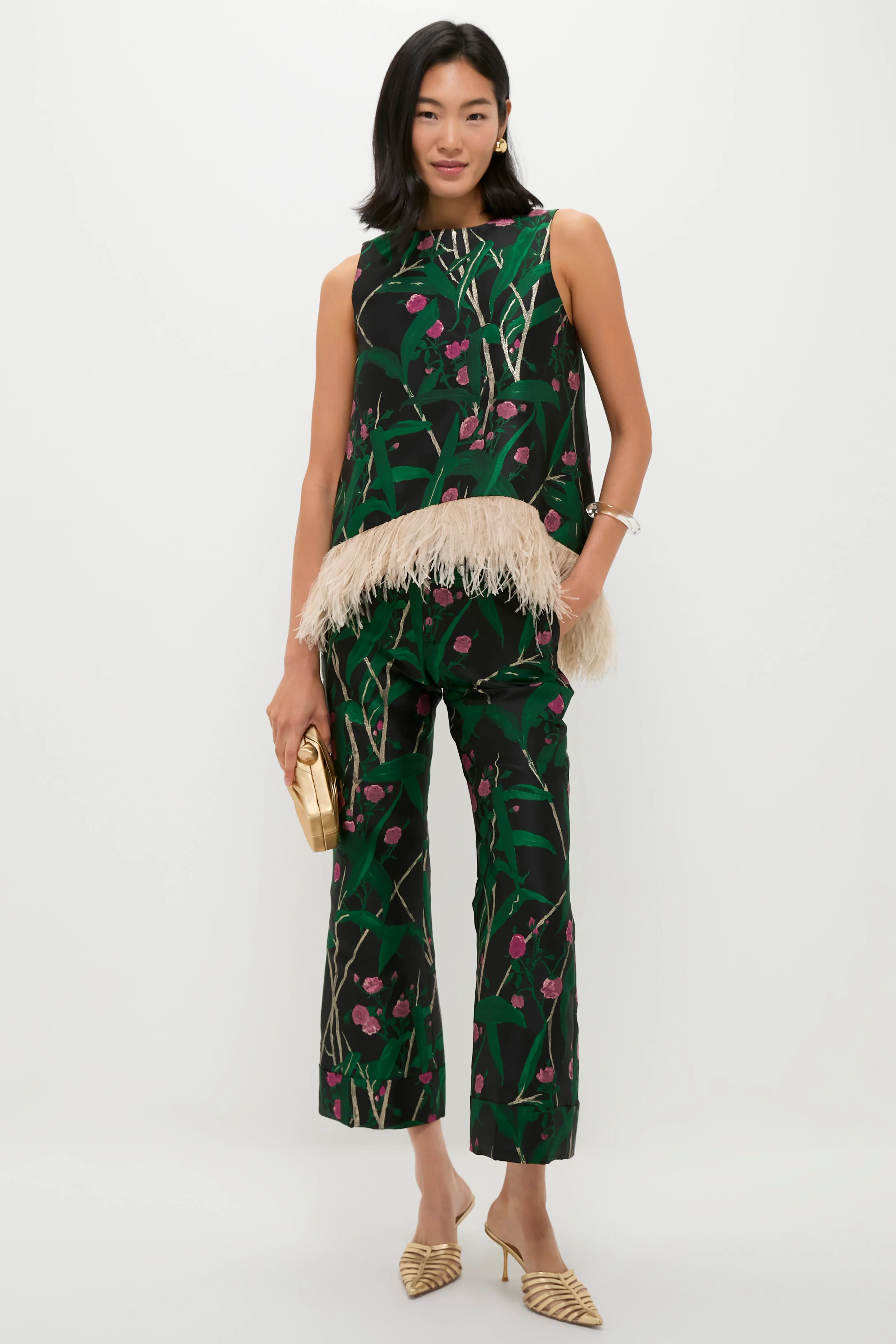 Bamboo Jacquard La Scala Top with Feathers - Image 2