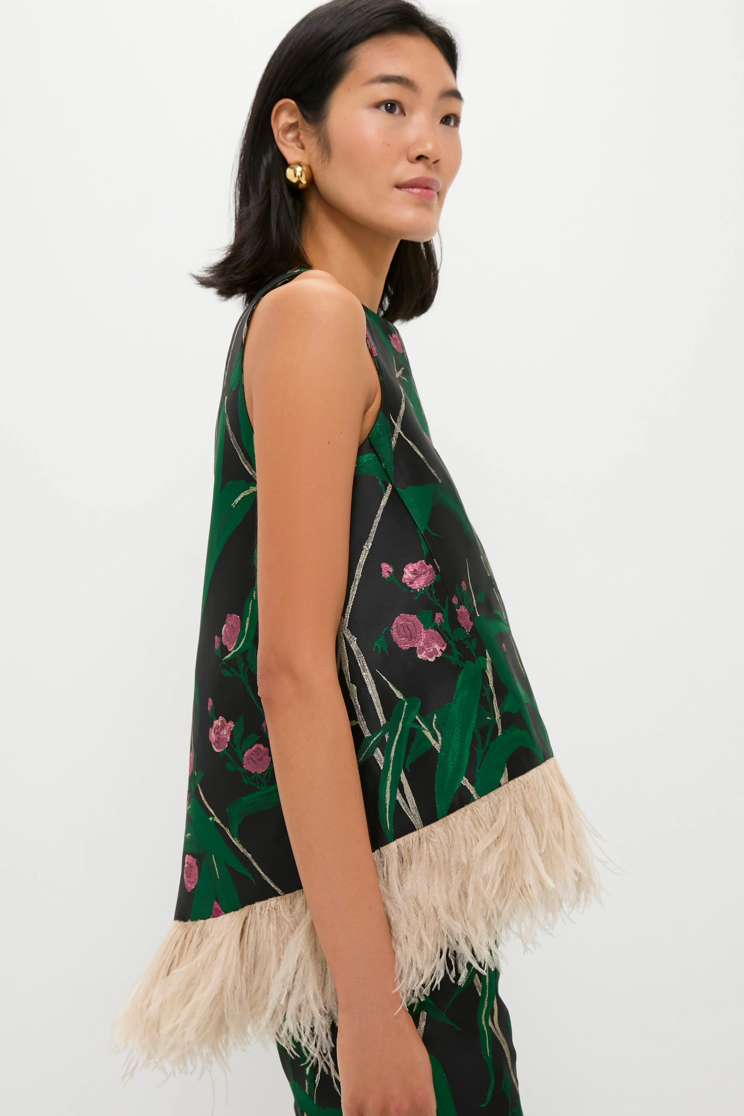 Bamboo Jacquard La Scala Top with Feathers - Image 3