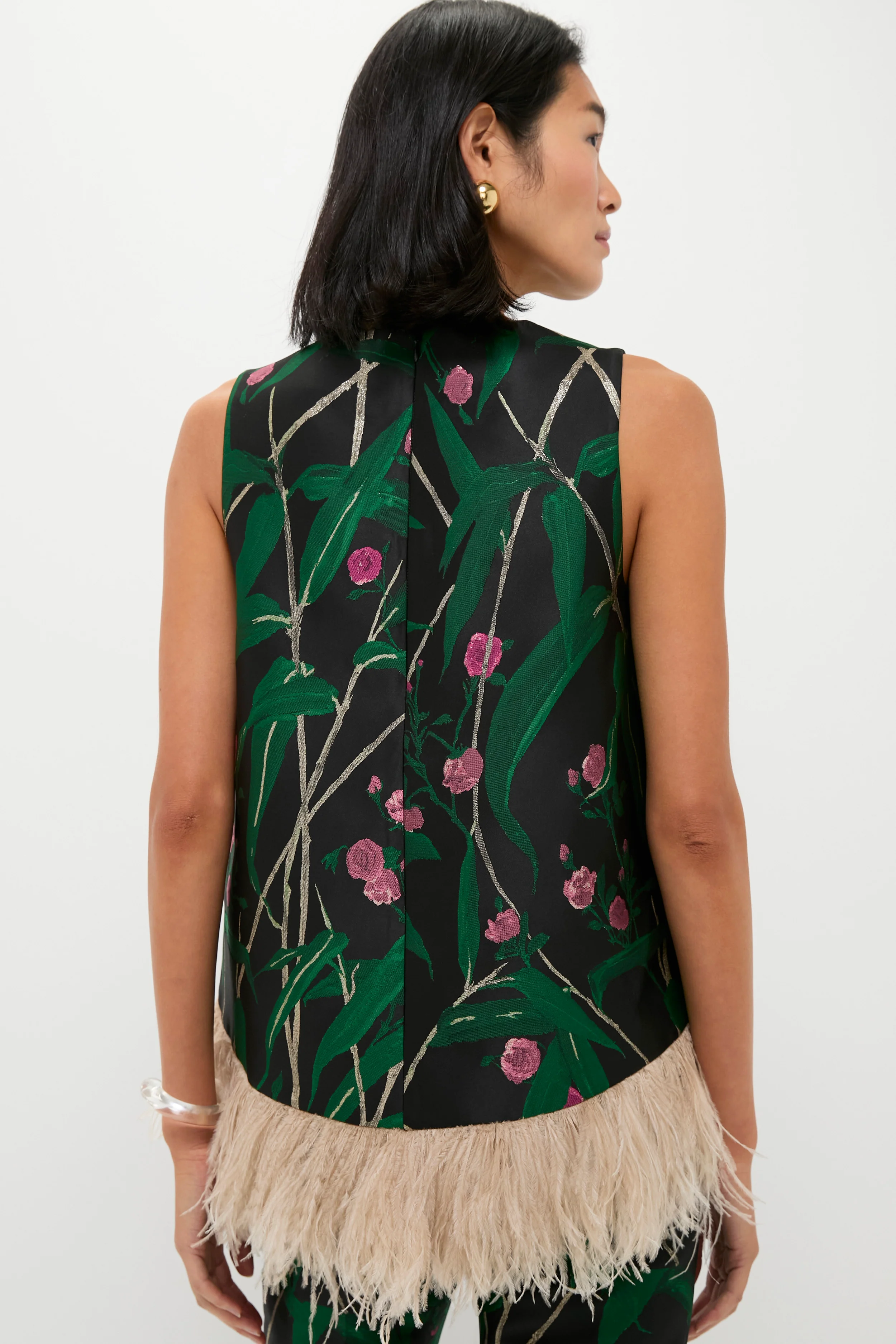 Bamboo Jacquard La Scala Top with Feathers - Image 4
