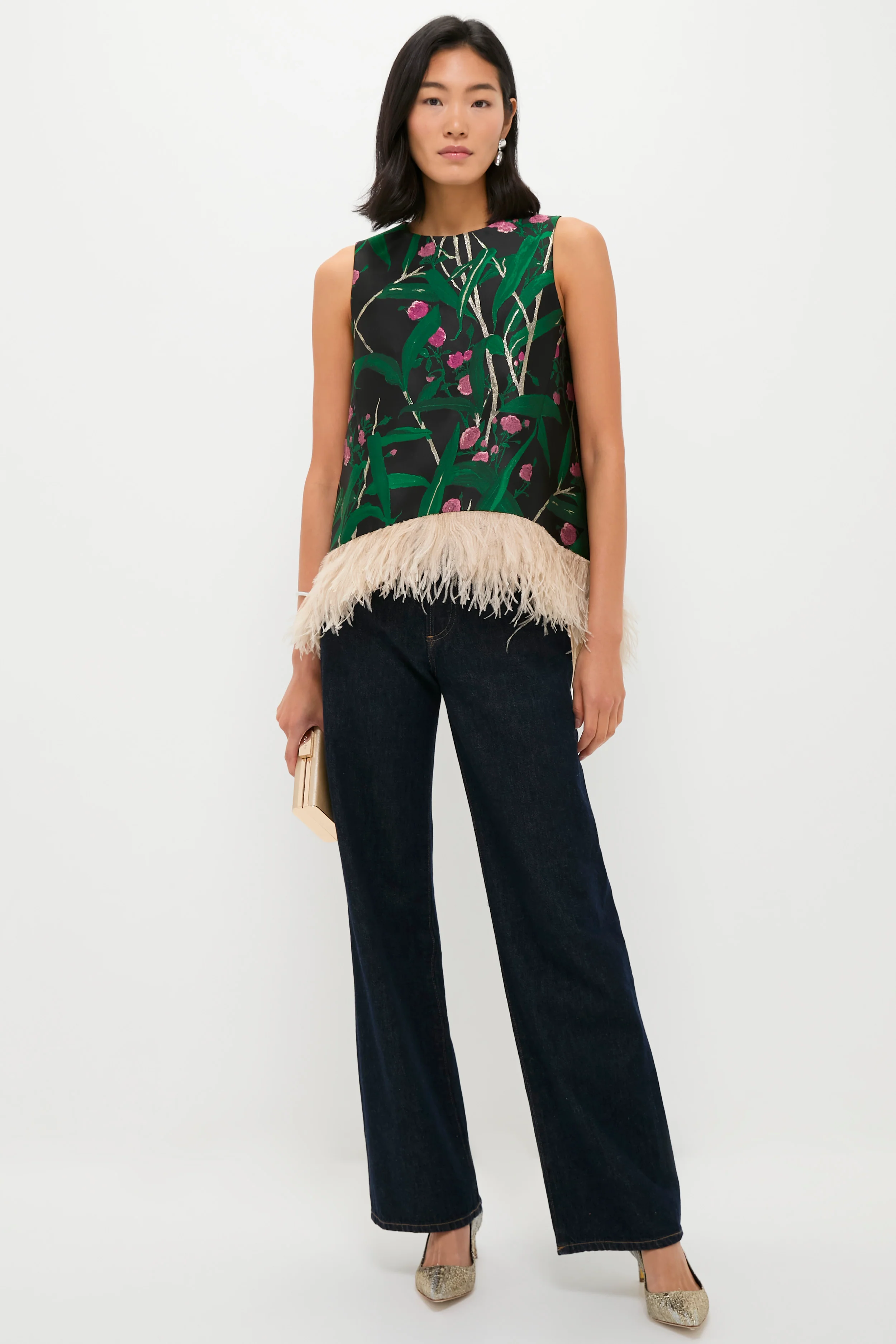 Bamboo Jacquard La Scala Top with Feathers - Image 7