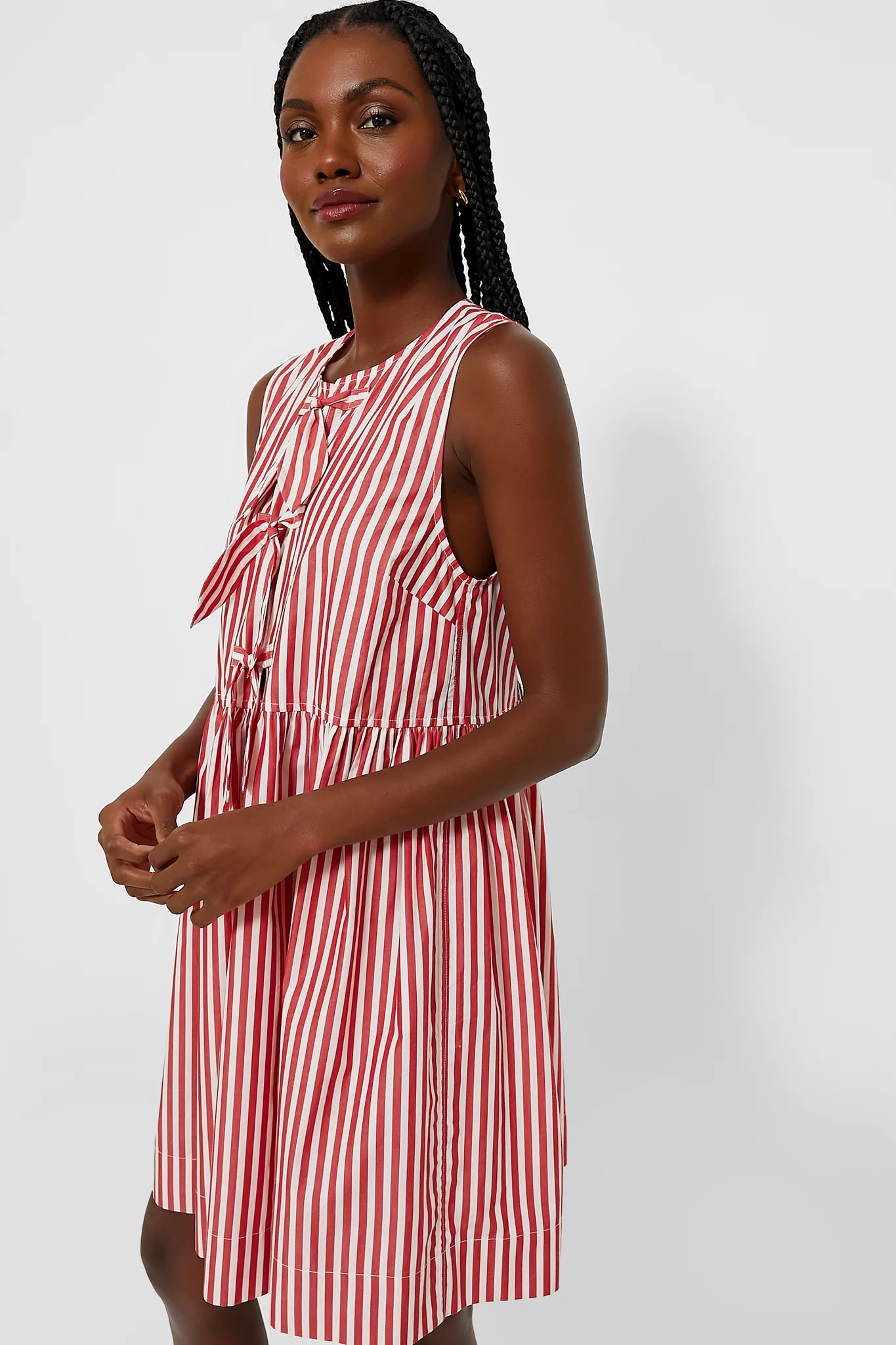 Barbados Cherry Stripe Cotton Mini Bow Tie Dress - Image 3