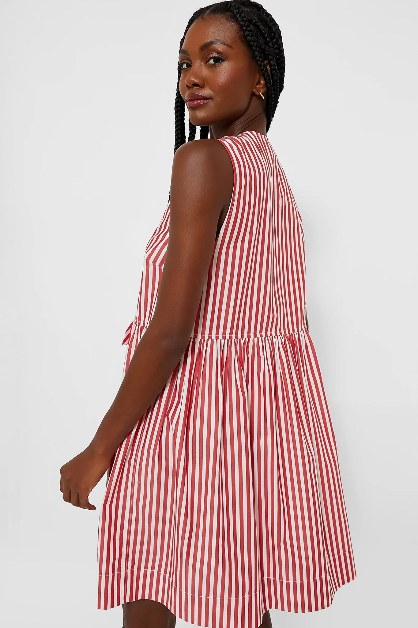 Barbados Cherry Stripe Cotton Mini Bow Tie Dress - Image 4