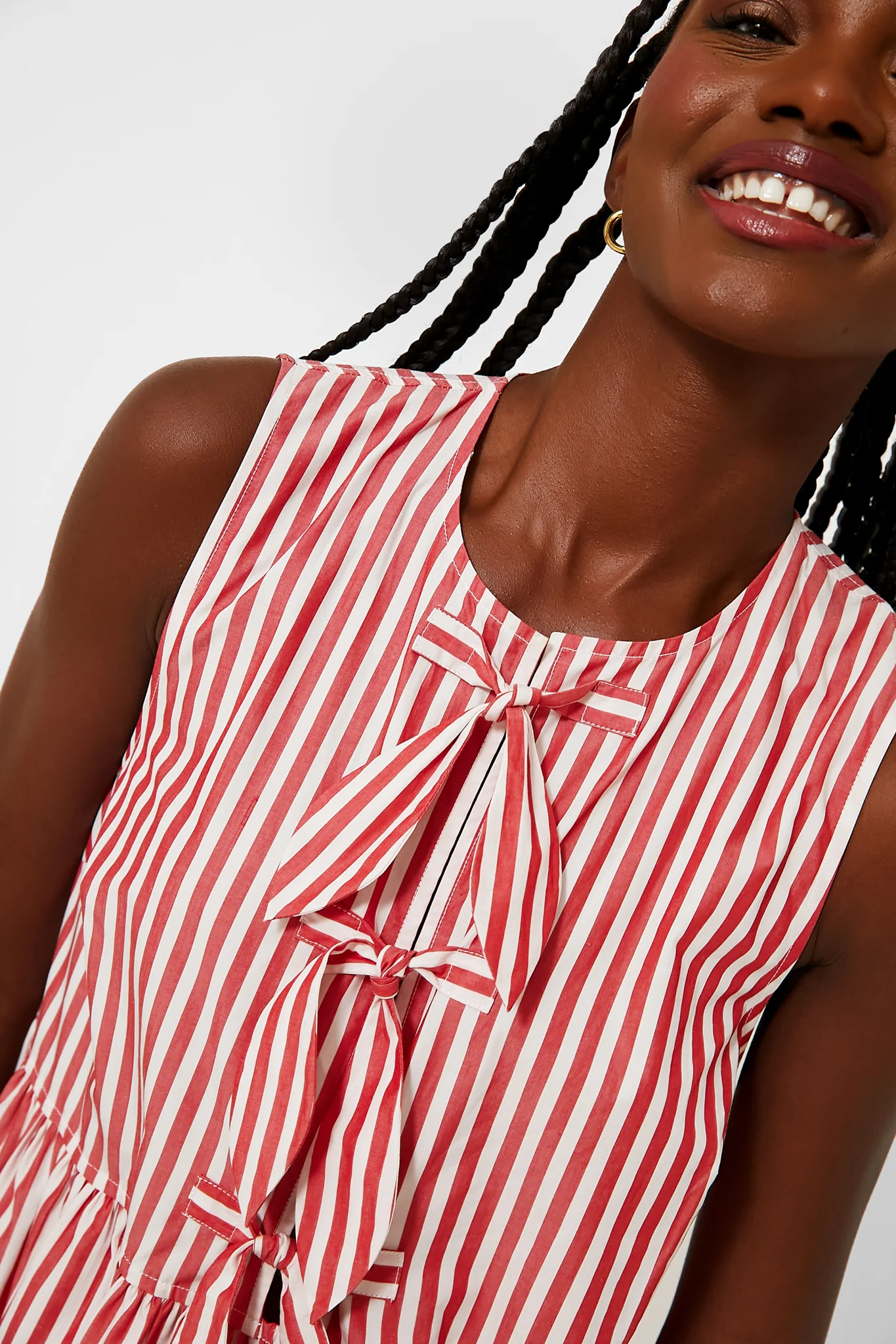 Barbados Cherry Stripe Cotton Mini Bow Tie Dress - Image 5