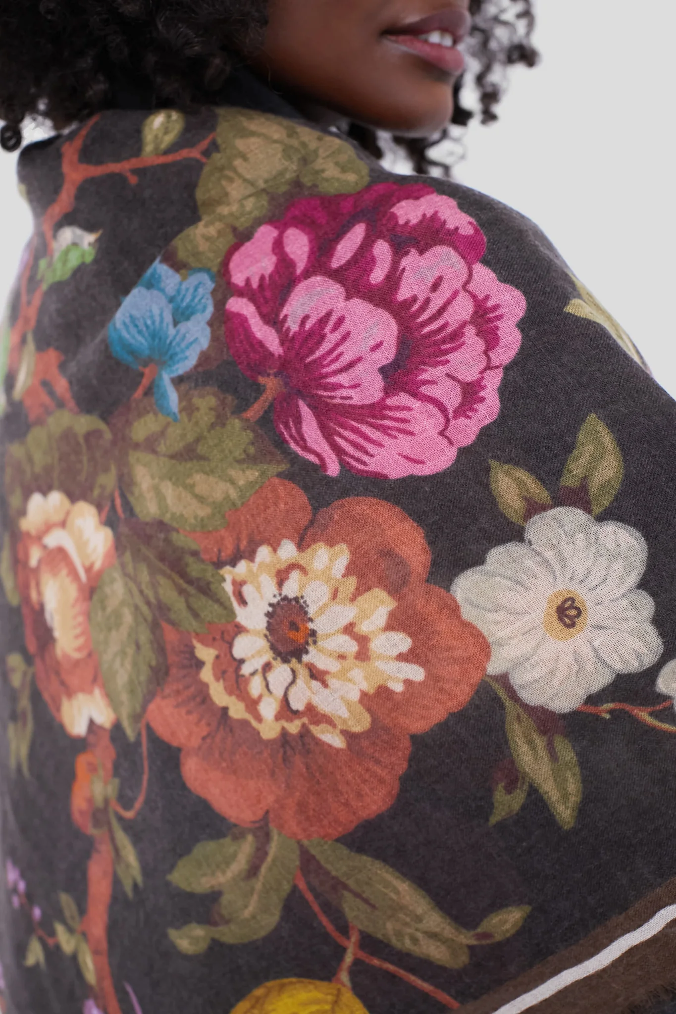 Baroque Floral Silk Cashmere Blend Large Scarf - Image 8