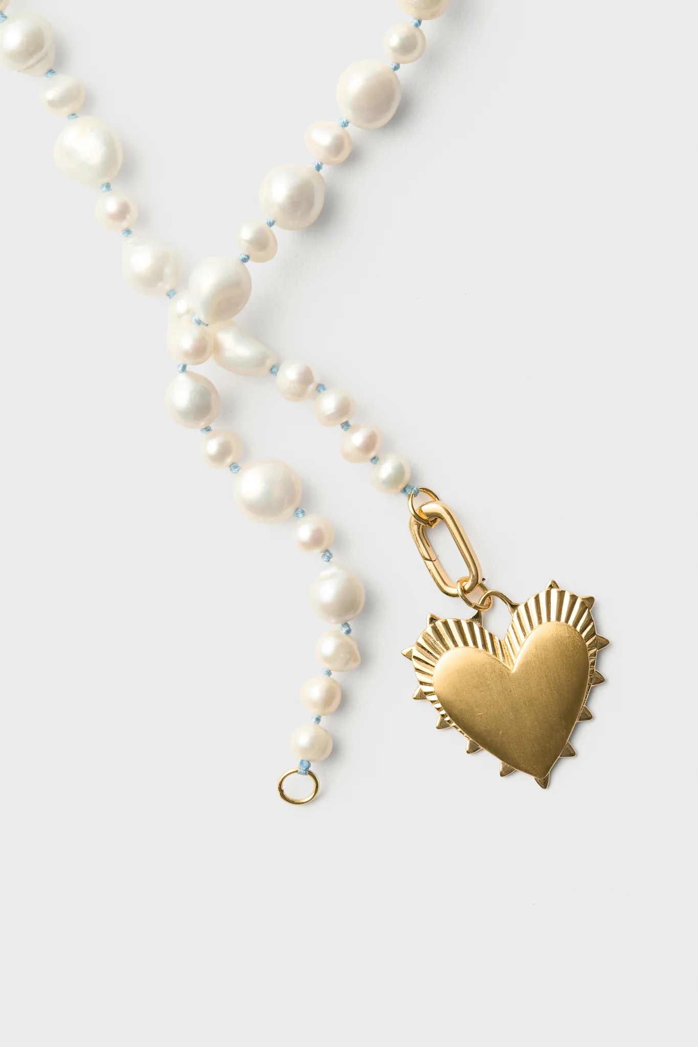Baroque Pearl Necklace with Heart of Gold Charm - Image 3