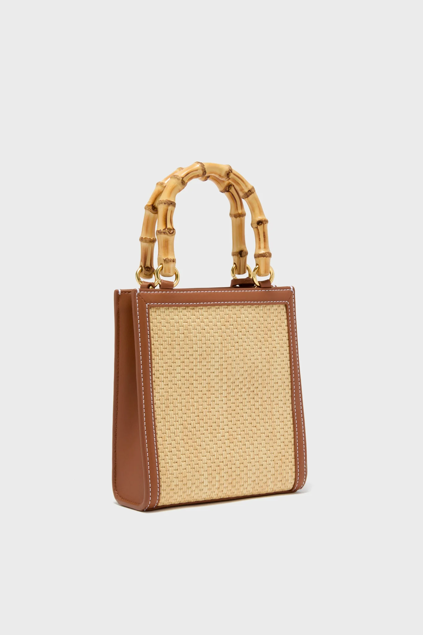 Beige and Hazelwood Small Raffia Bamboo Shopper - Image 5
