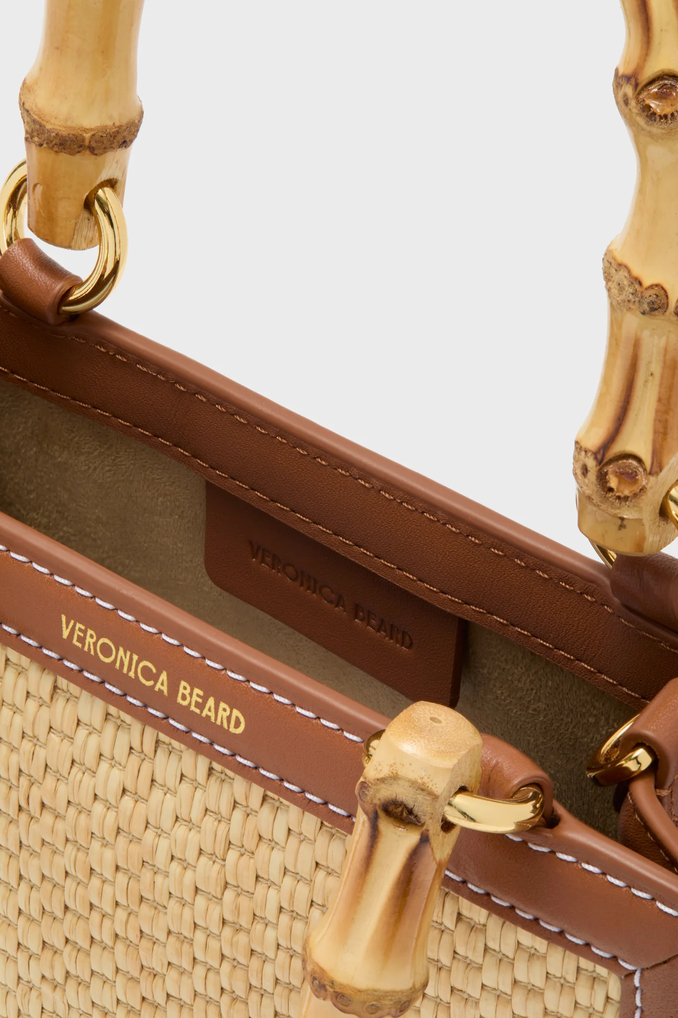 Beige and Hazelwood Small Raffia Bamboo Shopper - Image 6