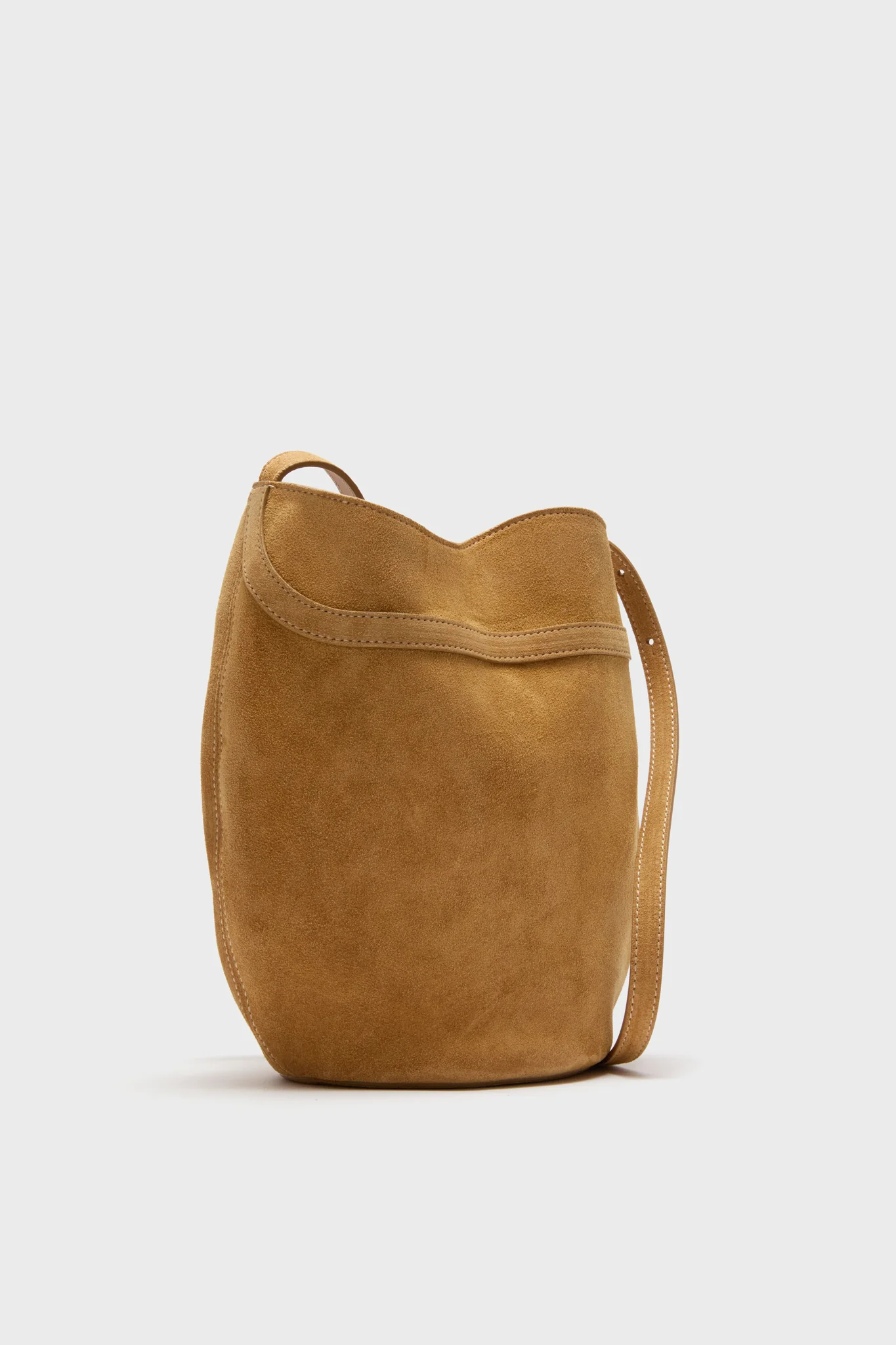 Beige Cow Suede Belted Bucket Bag - Image 5