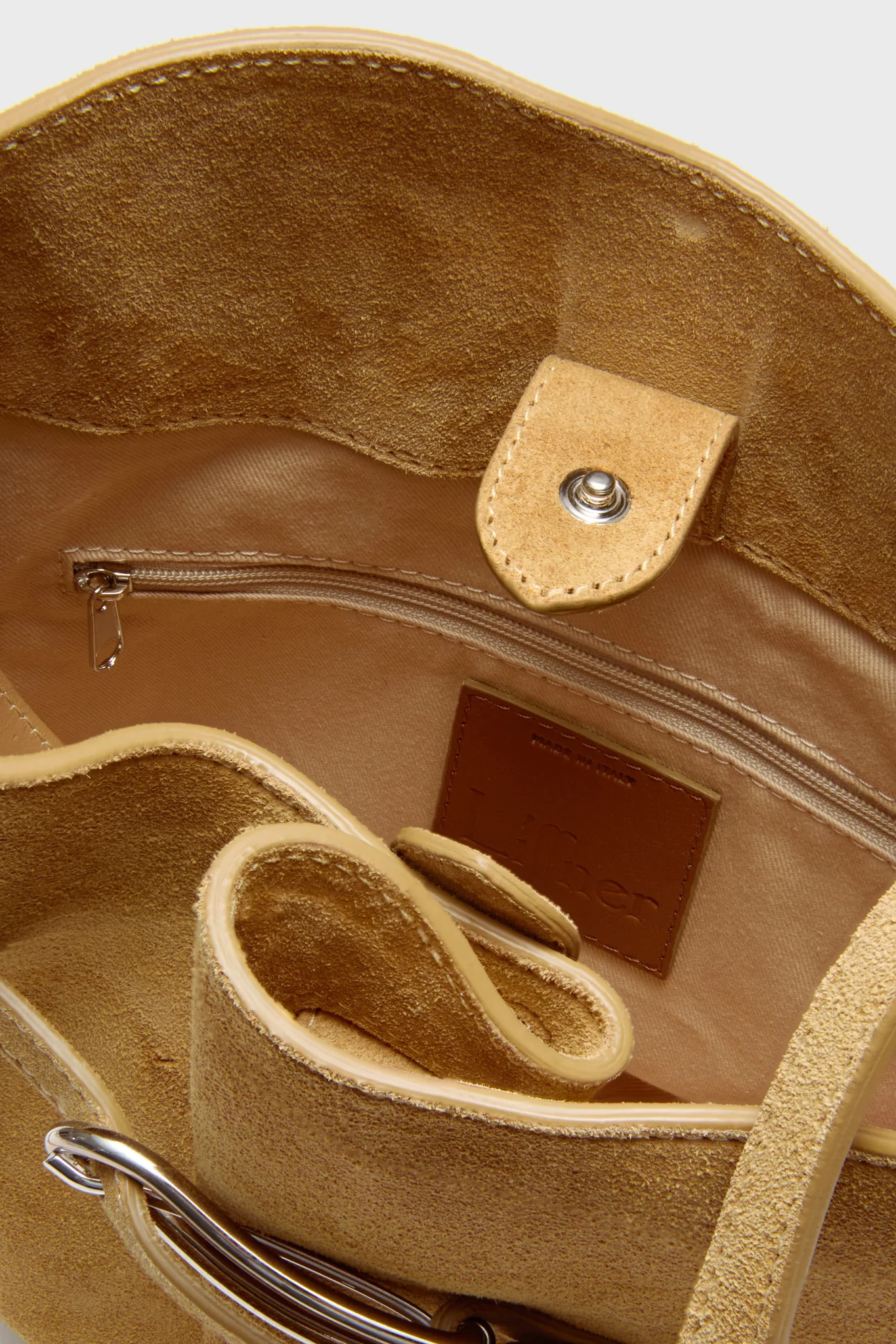 Beige Cow Suede Belted Bucket Bag - Image 6