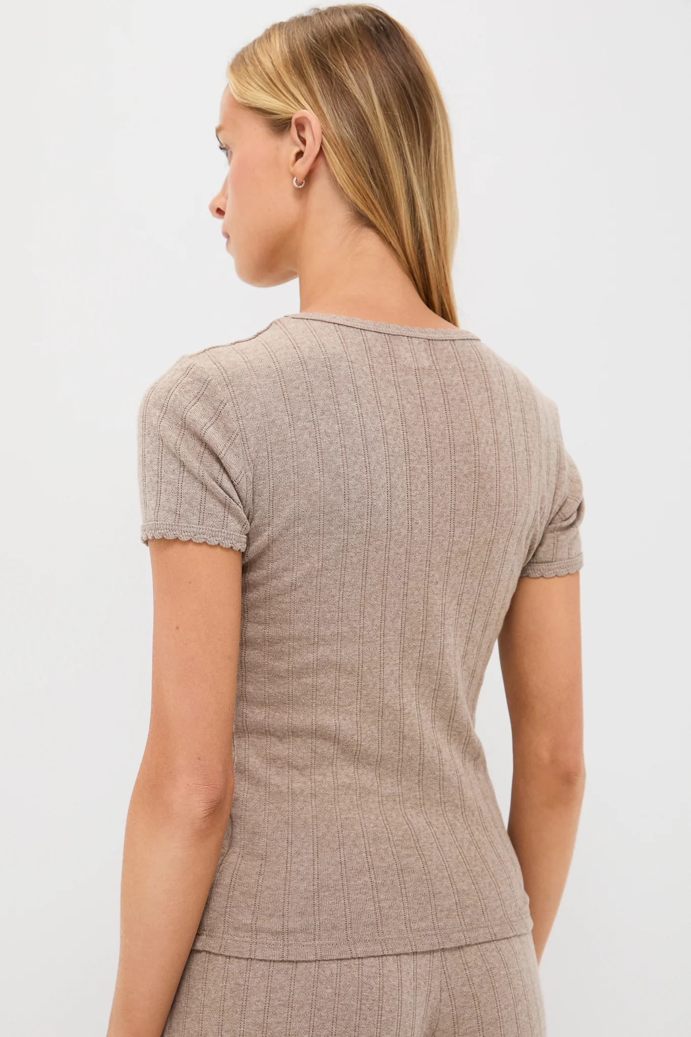 Beige Melange Pointelle Slim Fit Tee - Image 4