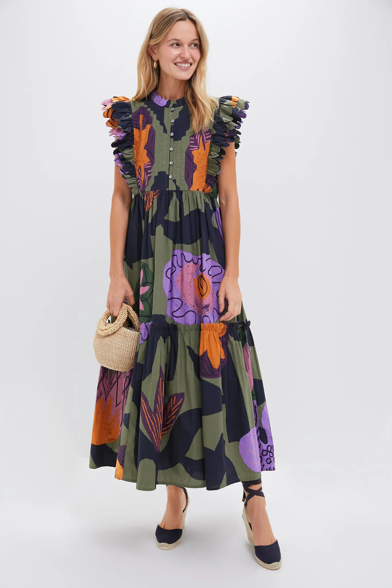 Bergen Olive Scallop Pintuck Maxi Dress - Image 2