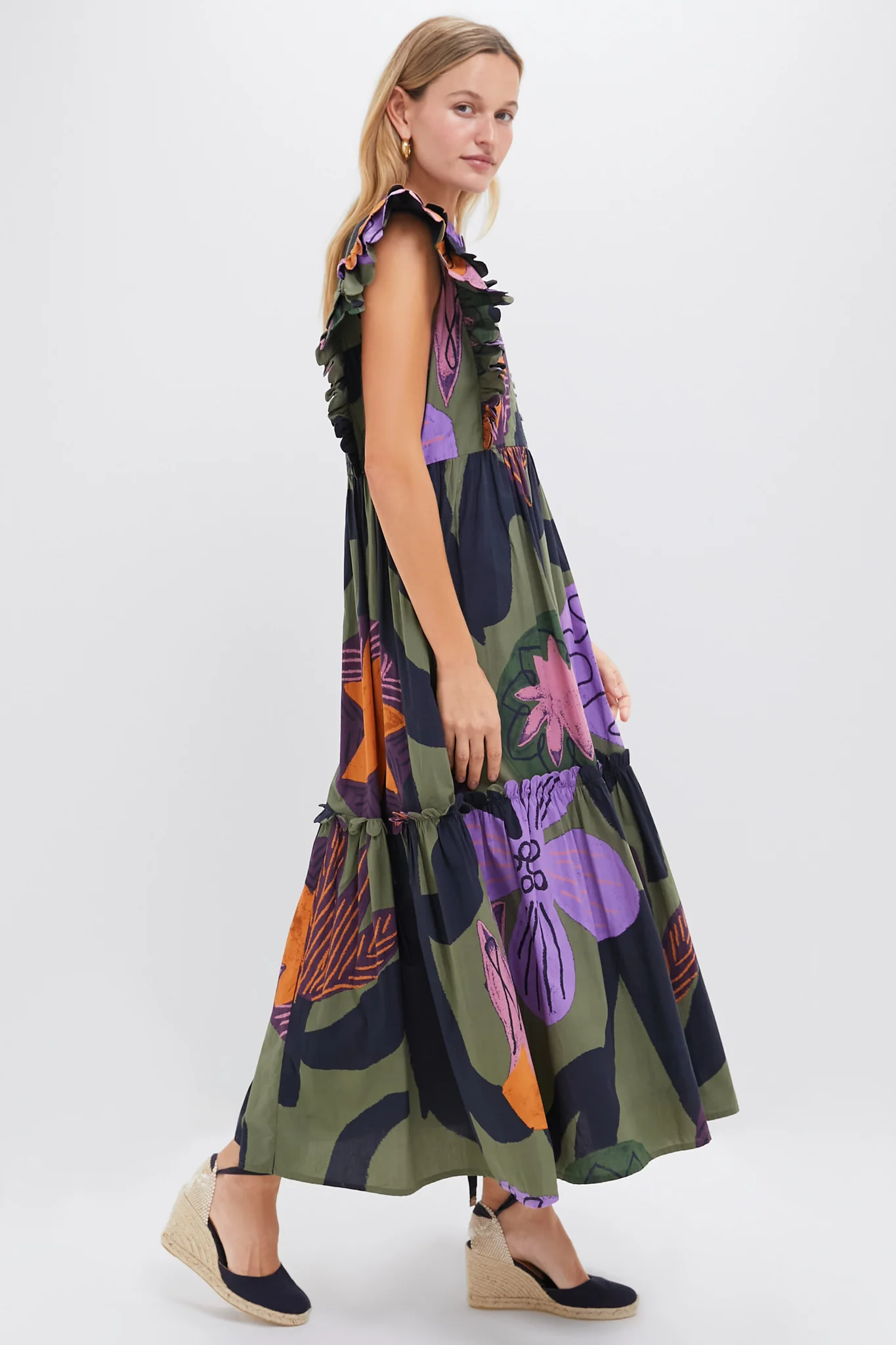 Bergen Olive Scallop Pintuck Maxi Dress - Image 3