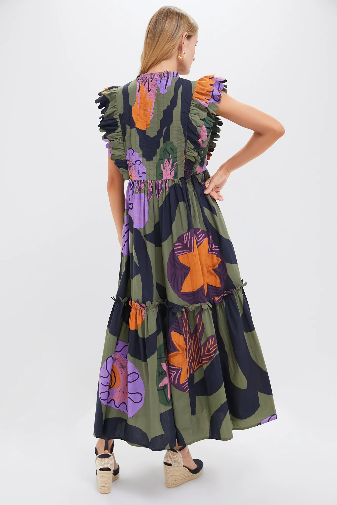 Bergen Olive Scallop Pintuck Maxi Dress - Image 4