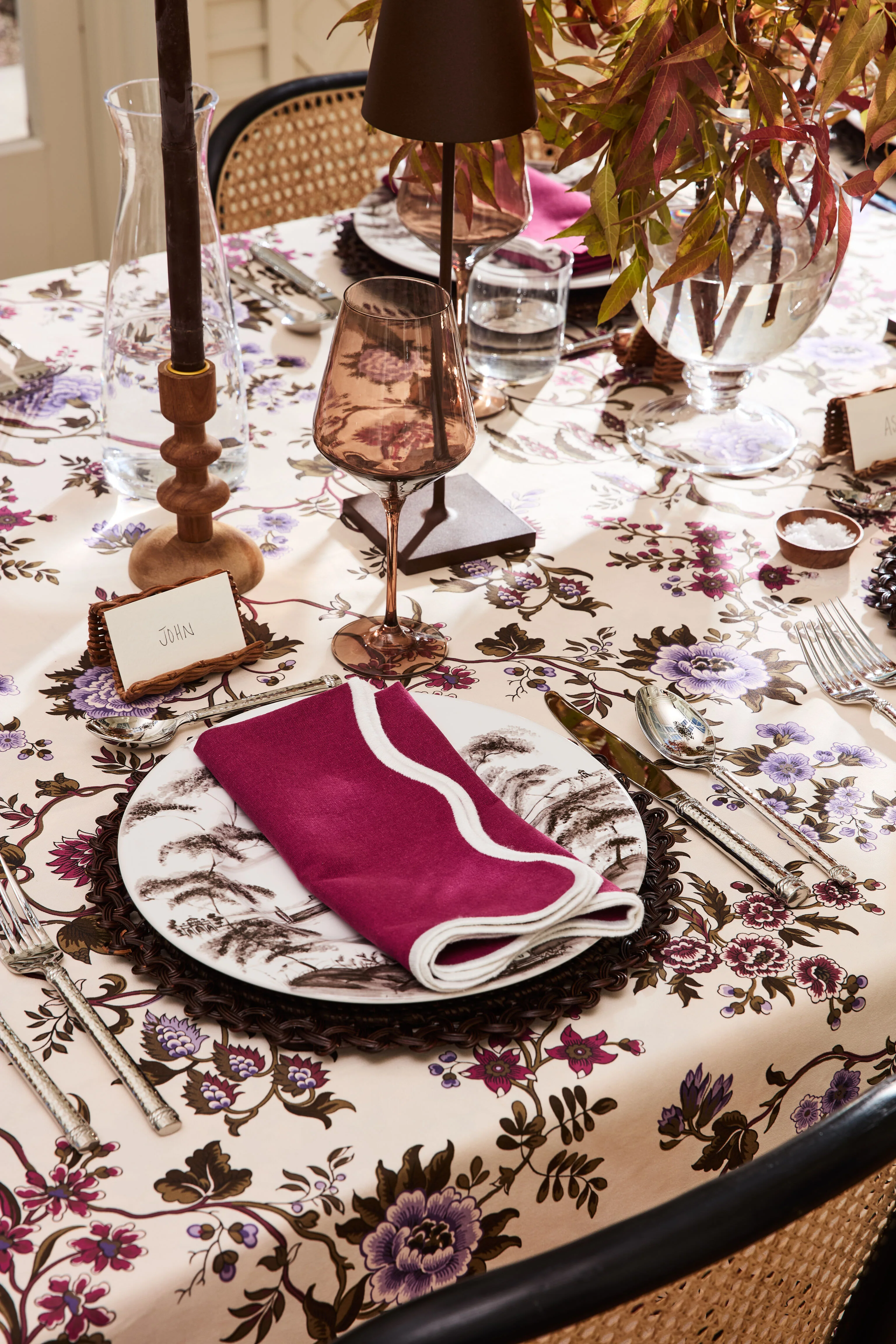 Berry and White Embroidered Scalloped Napkins Set of 4 - Image 2