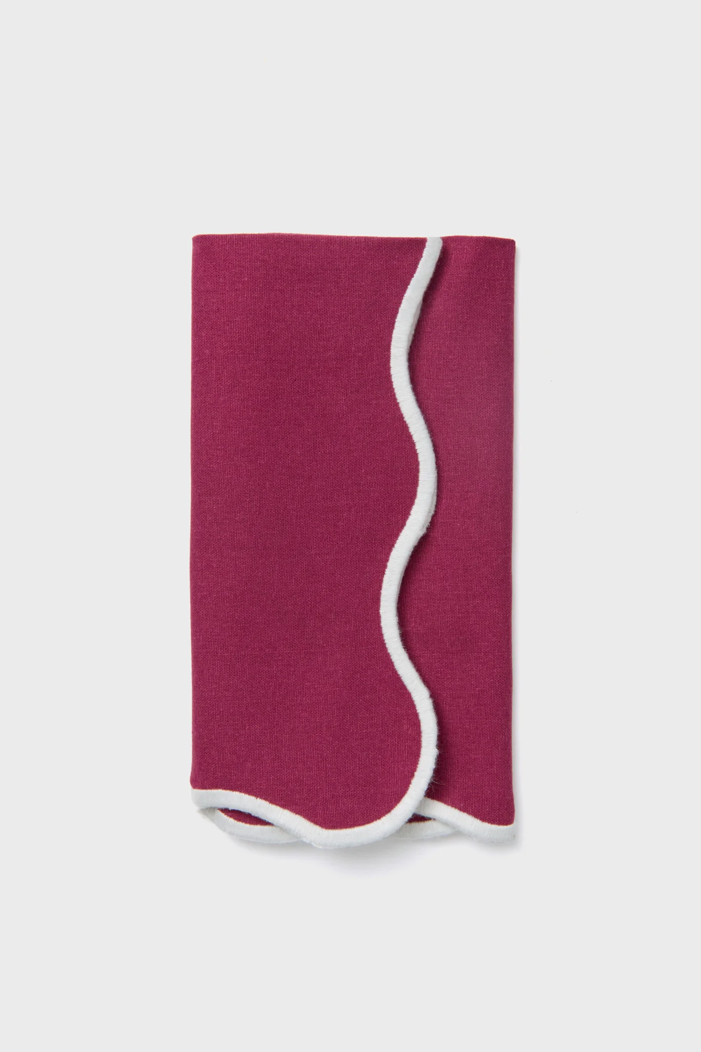 Berry and White Embroidered Scalloped Napkins Set of 4 - Image 3