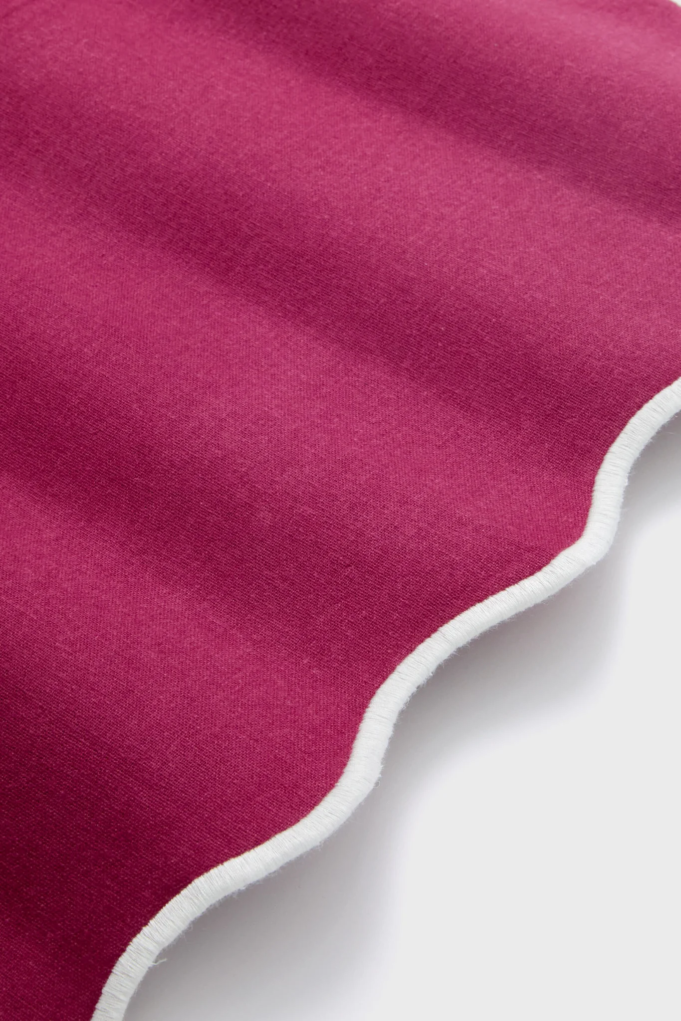 Berry and White Embroidered Scalloped Napkins Set of 4 - Image 4