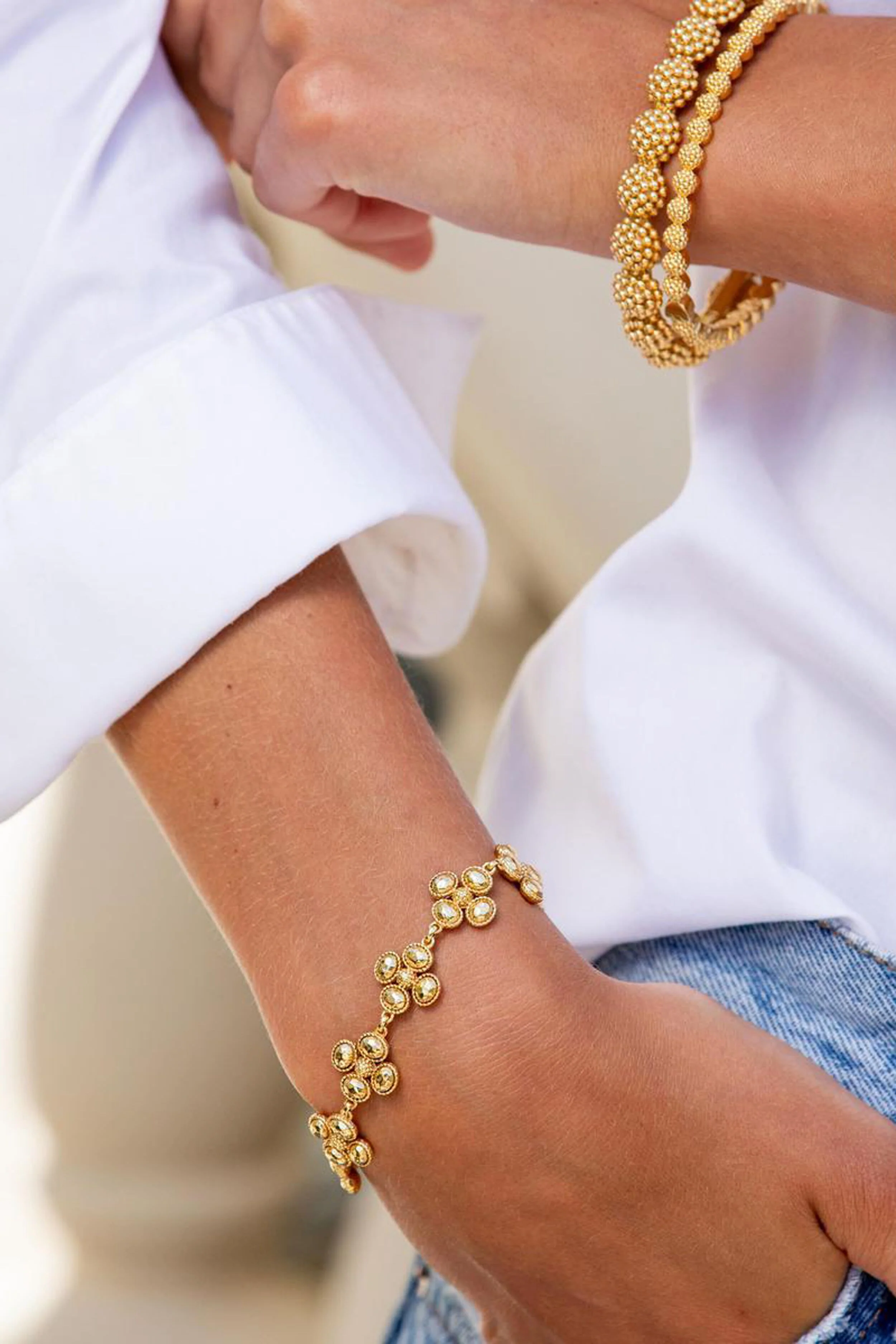 Berry Clover Linear Bracelet, 7"+2" - Gold - Image 3
