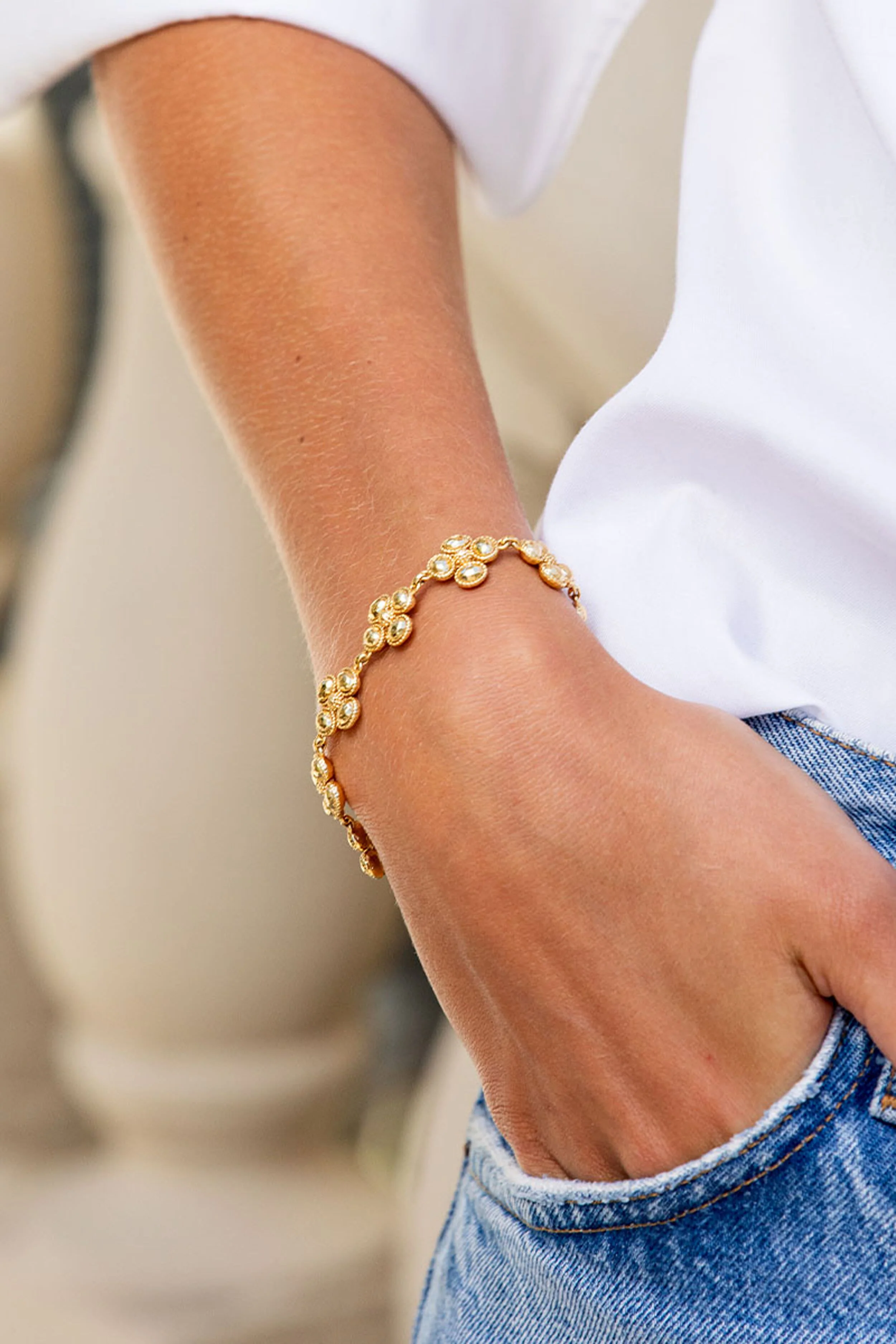 Berry Clover Linear Bracelet, 7"+2" - Gold - Image 6