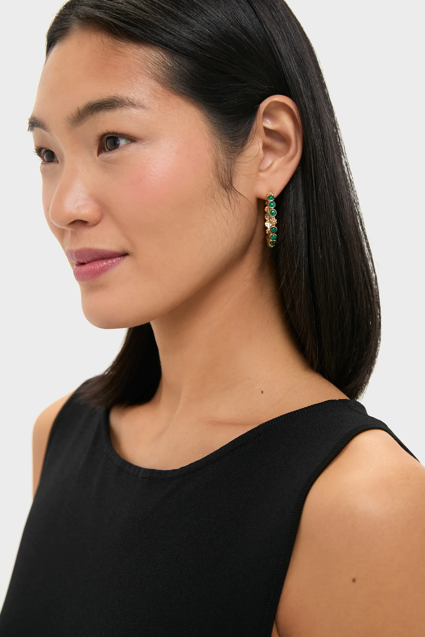 Berry Gem Medium Hoop Earrings - Malachite - Image 2